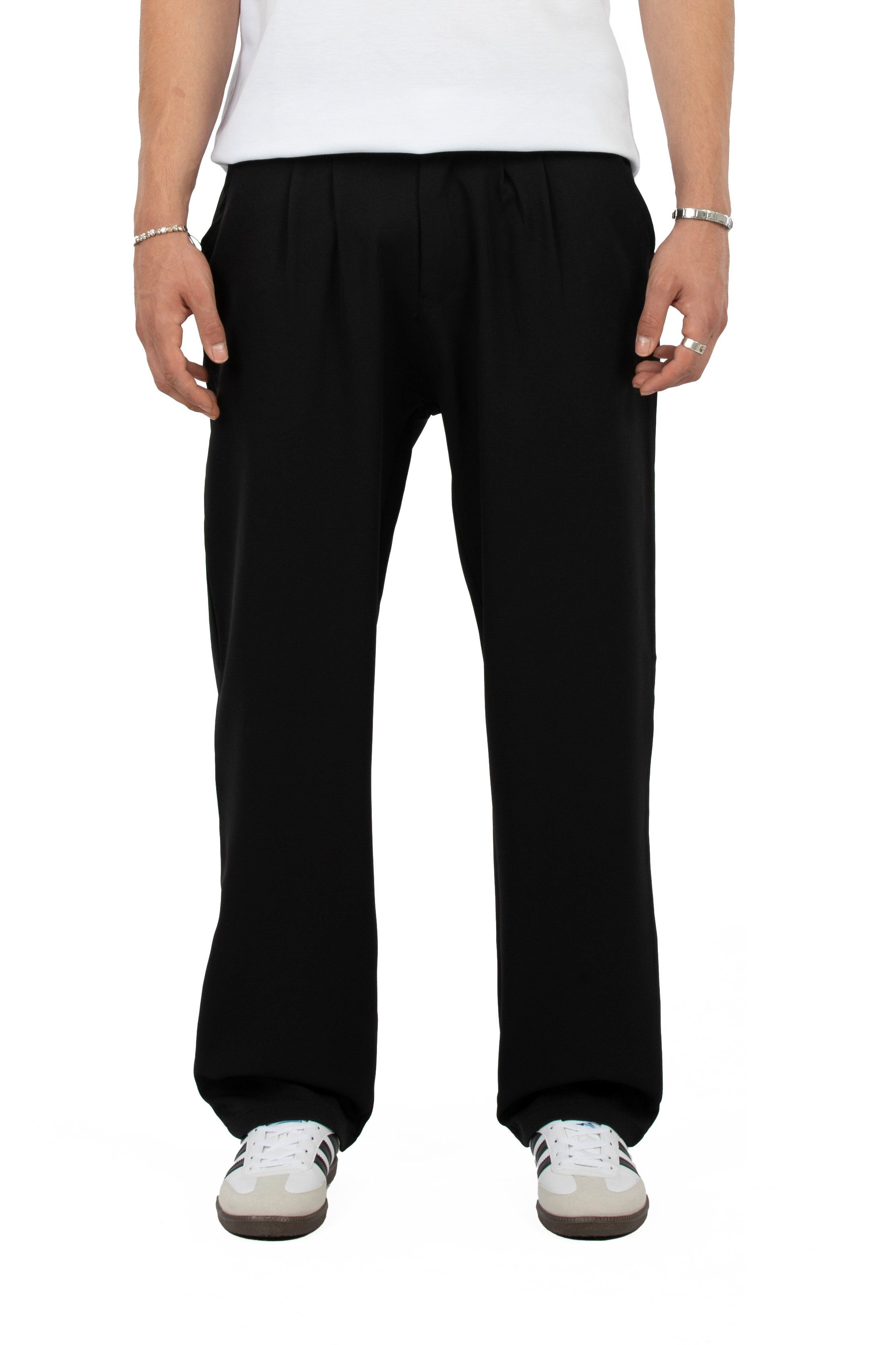 Relax Fit Pileli Basic Kumaş Pantolon - Siyah