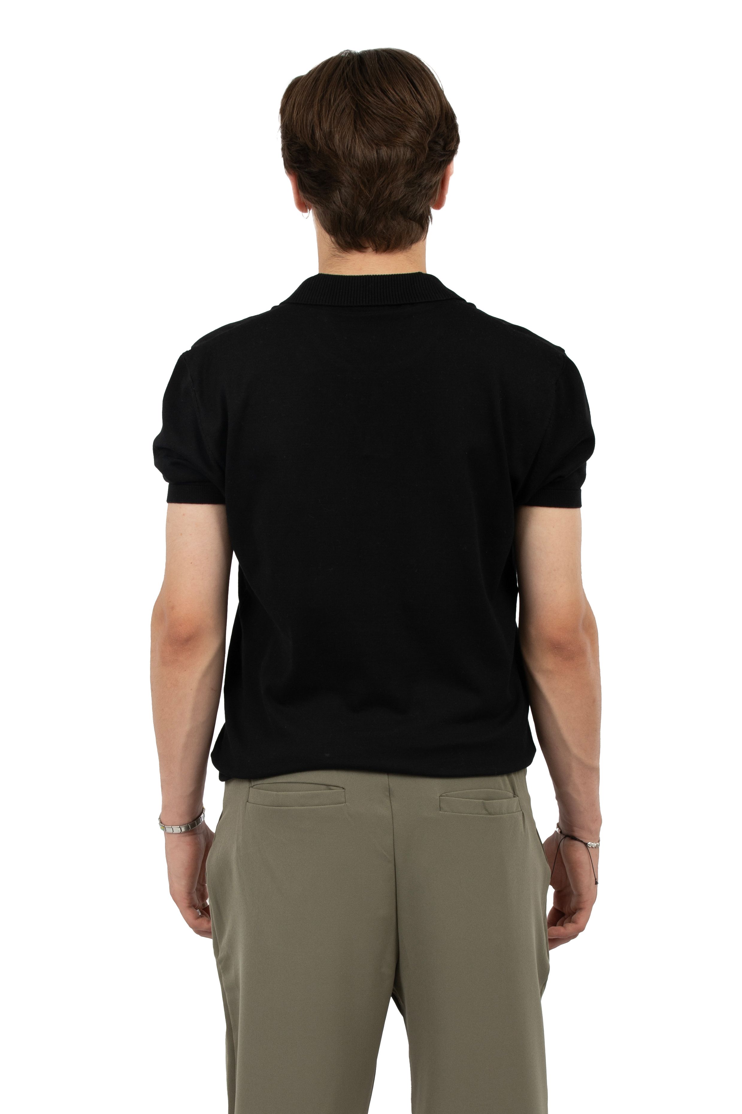 Relaxed Fit Triko Polo Yaka Tişört - Siyah