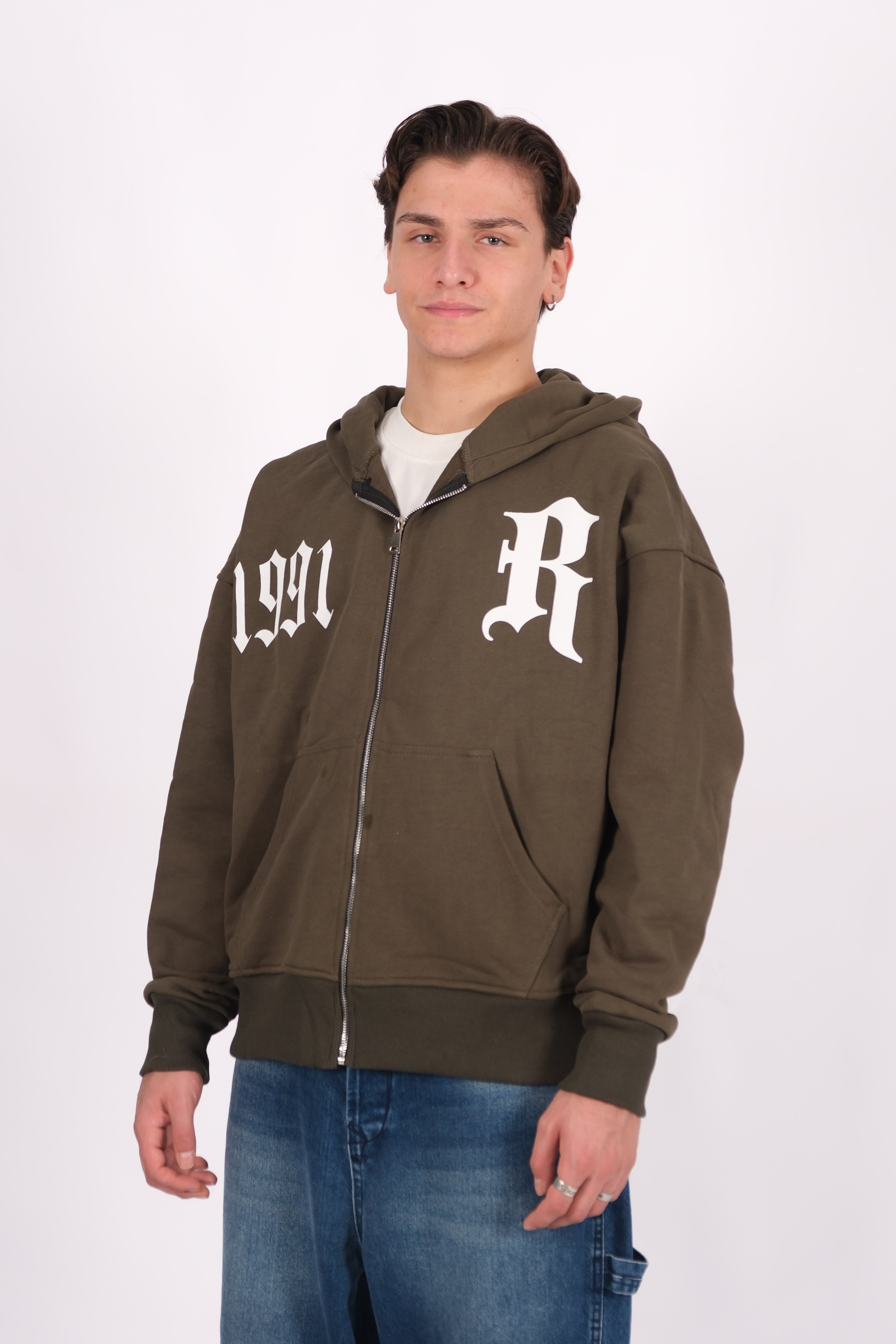 1991 Baskılı Haki Oversize Hoodie