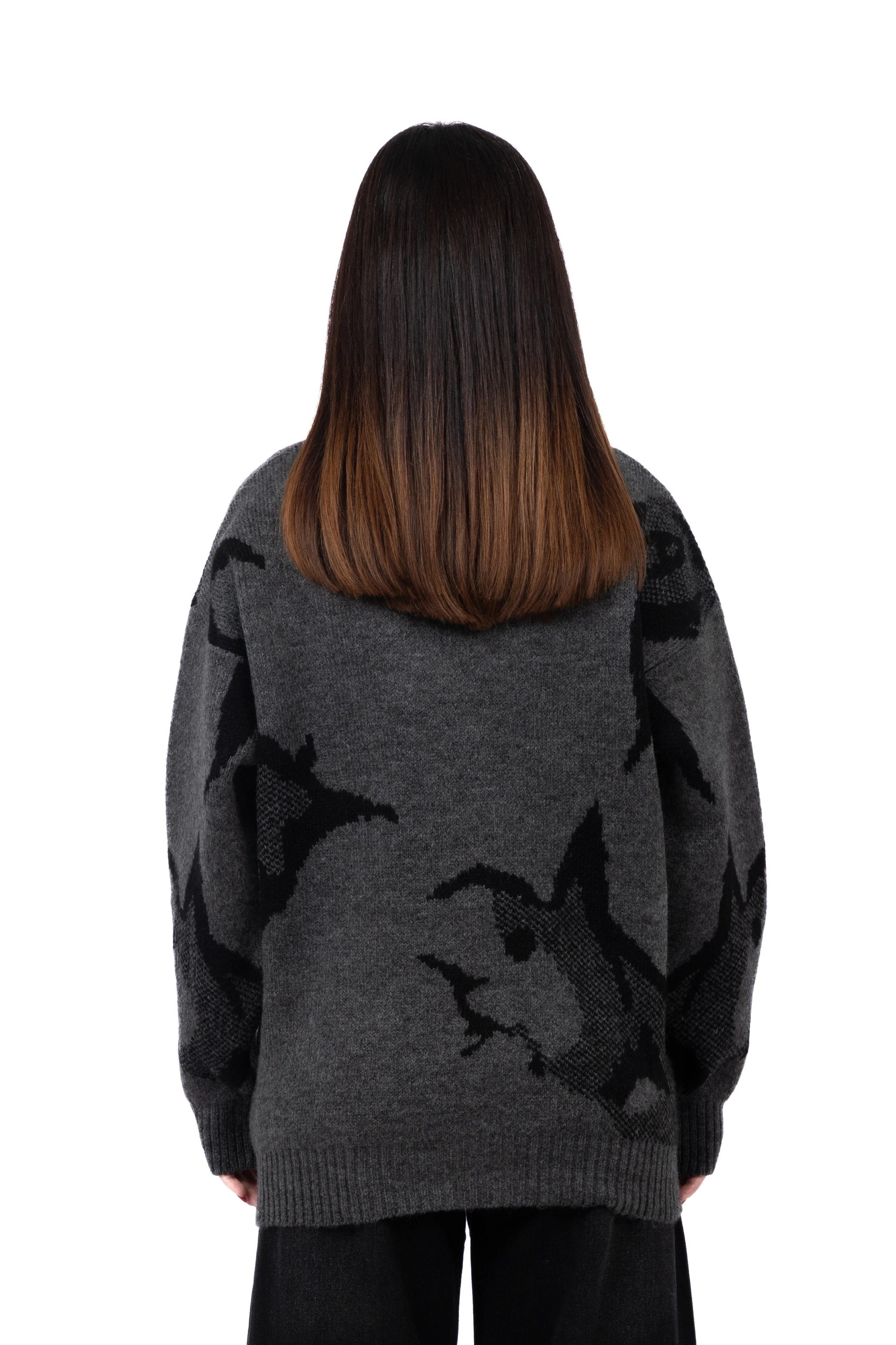 Silhouette Desenli Tüylü Premium Oversize Kazak