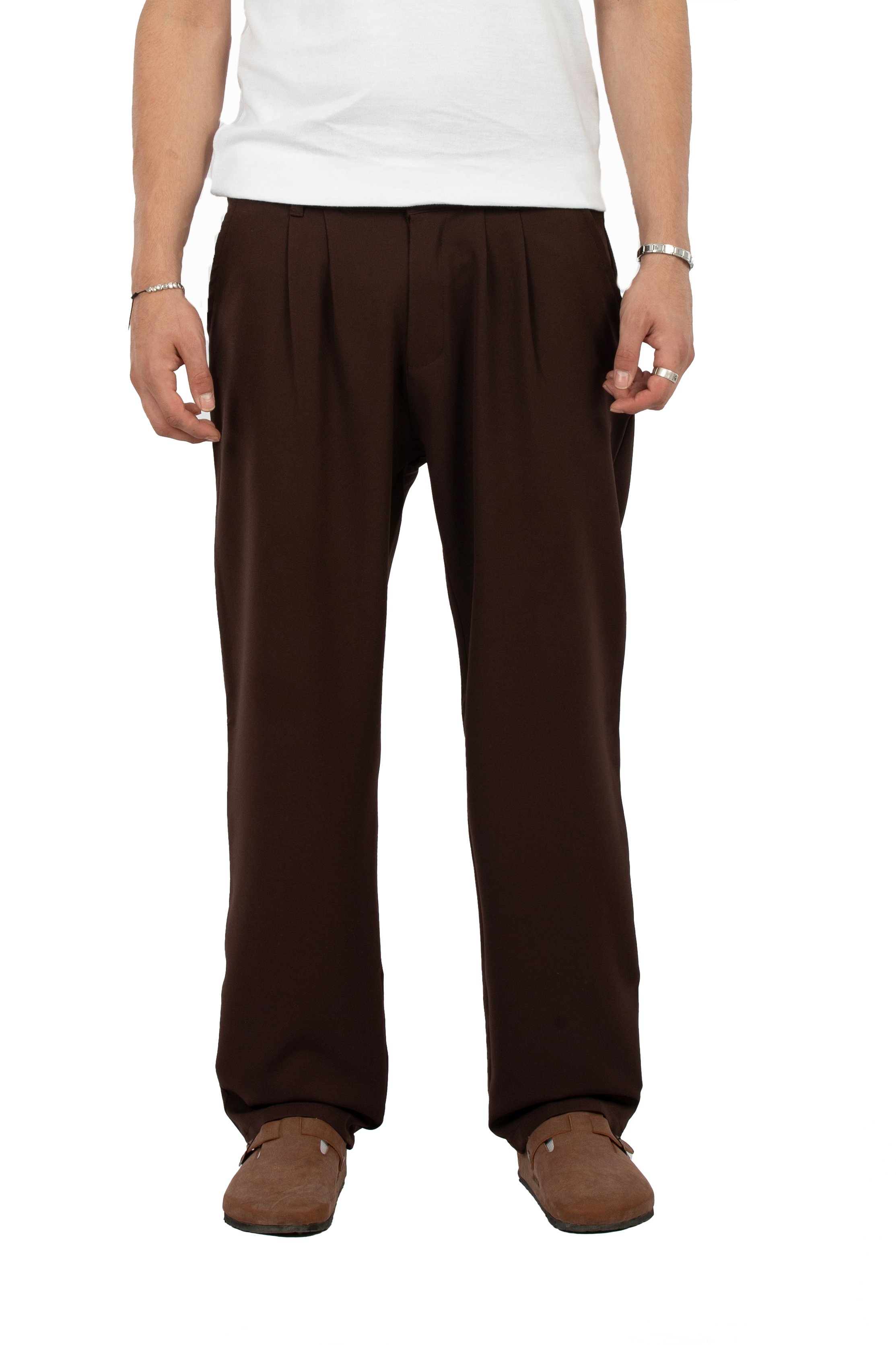 Relax Fit Pileli Basic Kumaş Pantolon - Kahverengi