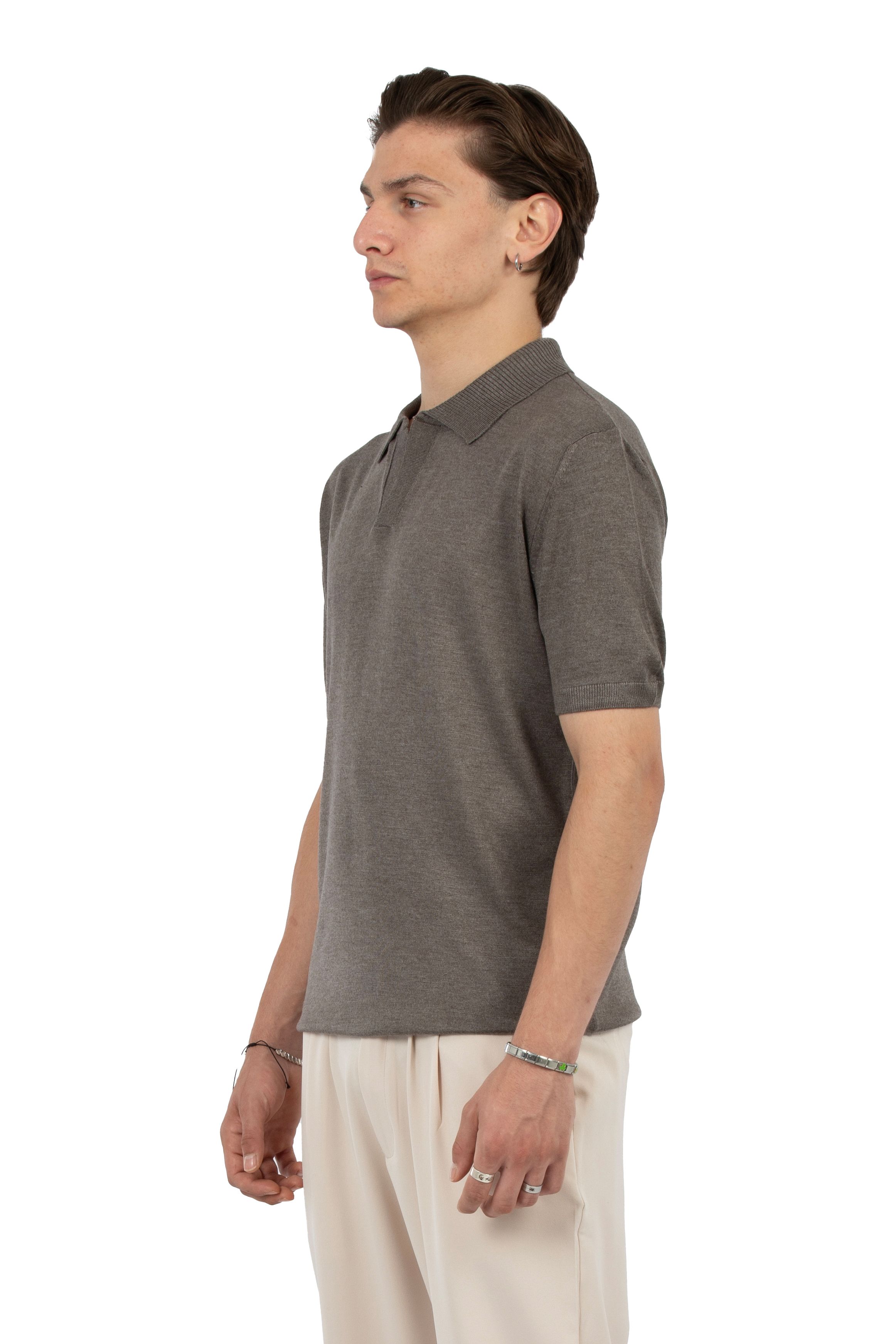 Relaxed Fit Triko Polo Yaka Tişört - Toprak Kahve