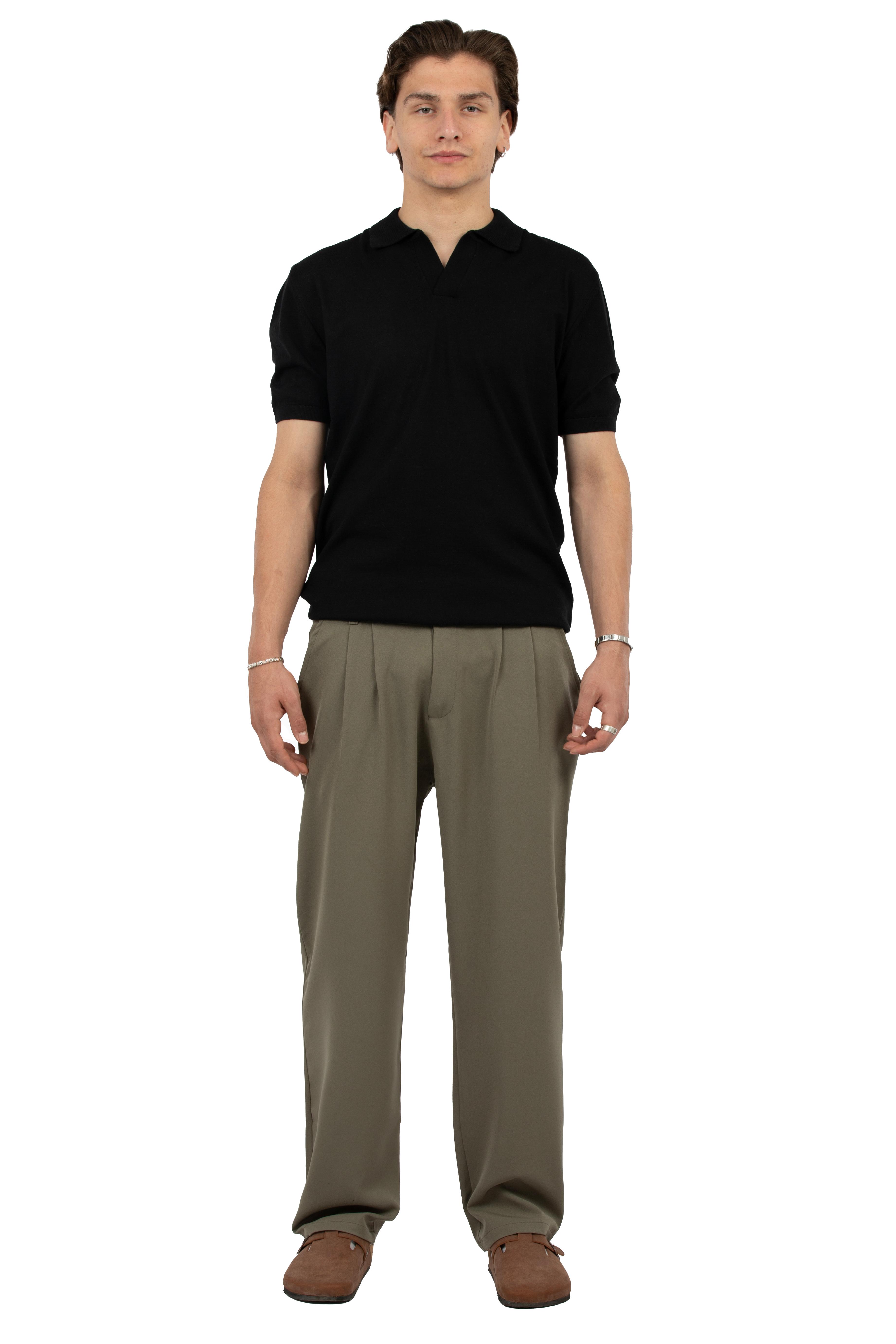 Relaxed Fit Triko Polo Yaka Tişört - Siyah