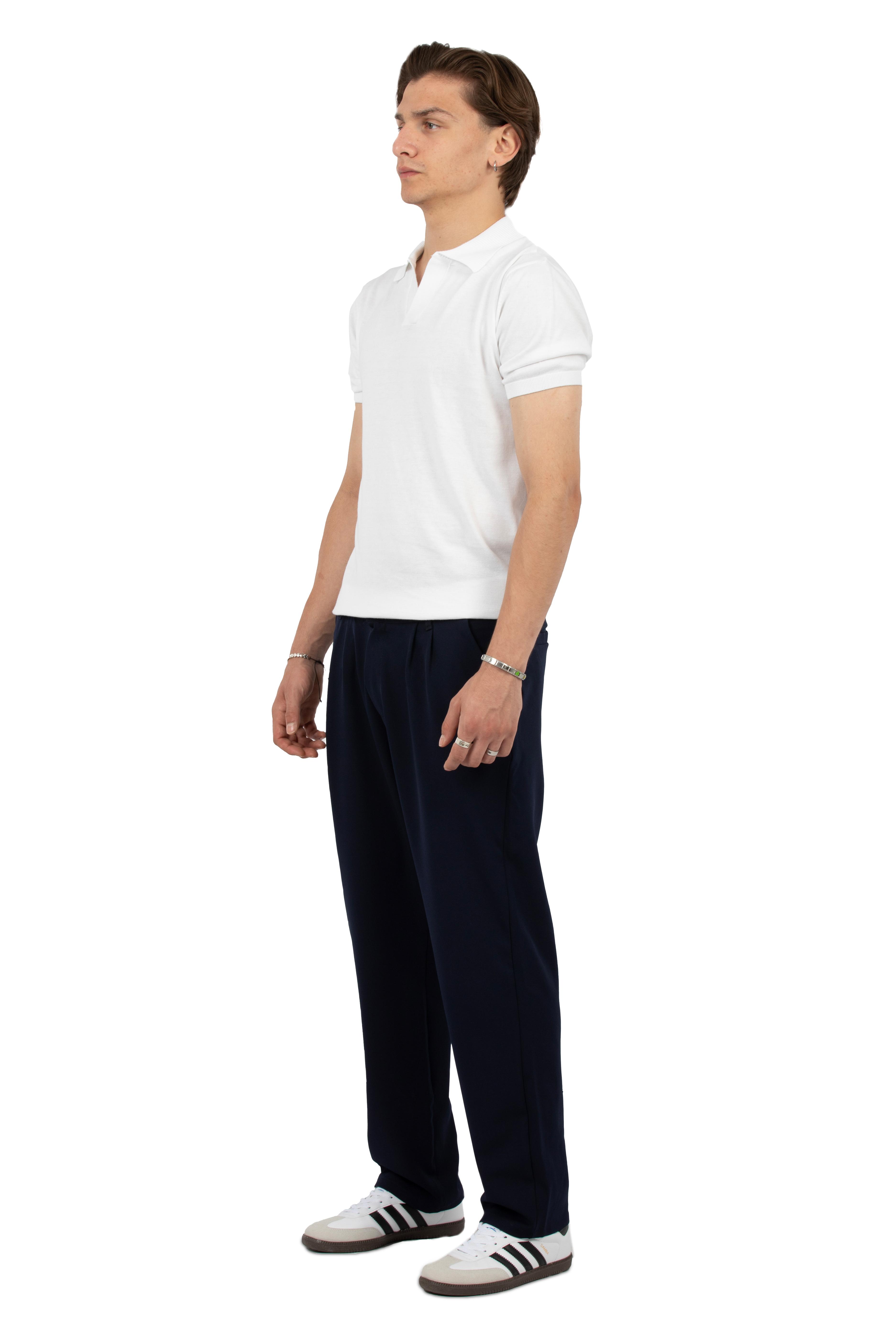 Relaxed Fit Triko Polo Yaka Tişört - Beyaz