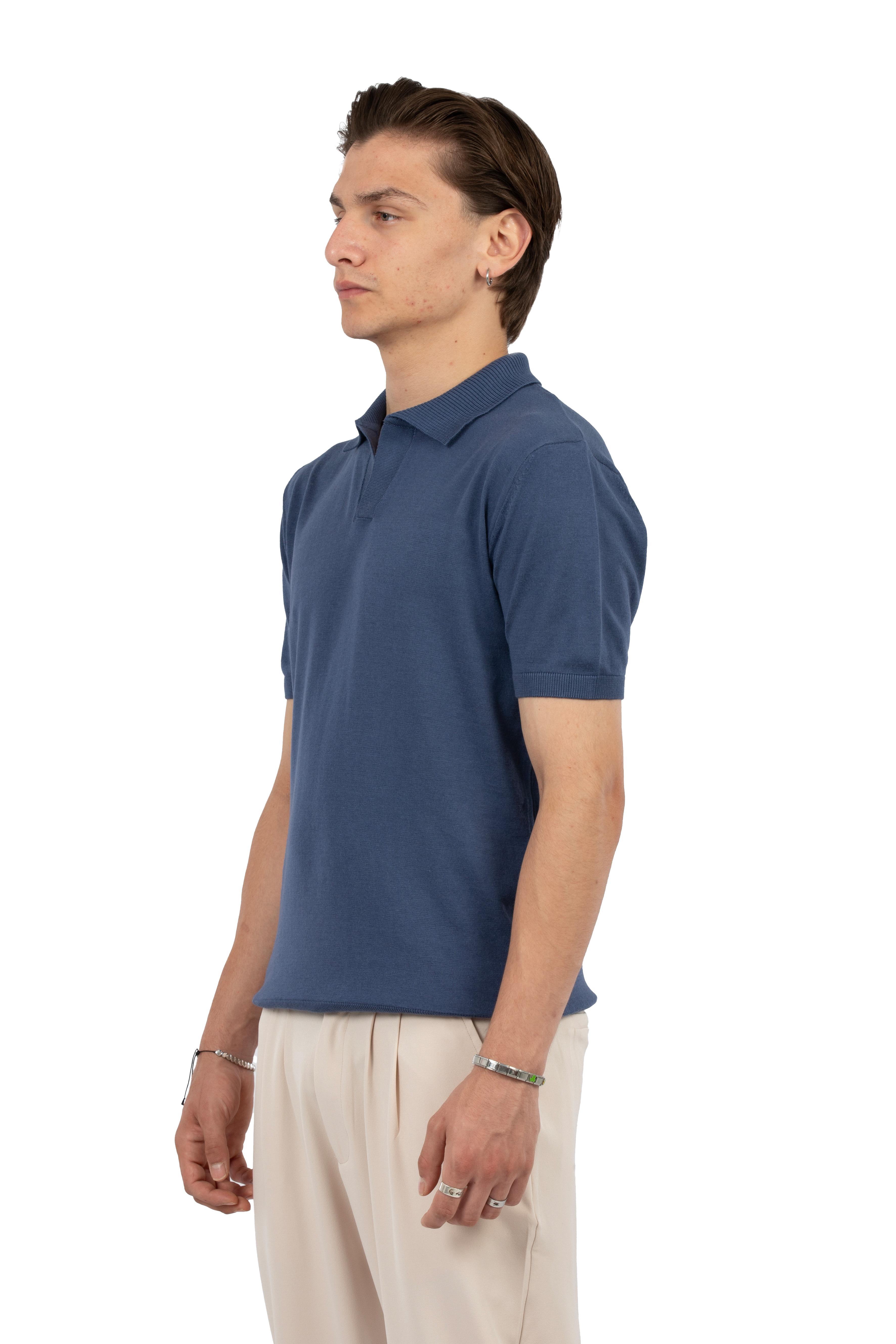 Relaxed Fit Triko Polo Yaka Tişört - İndigo Mavi