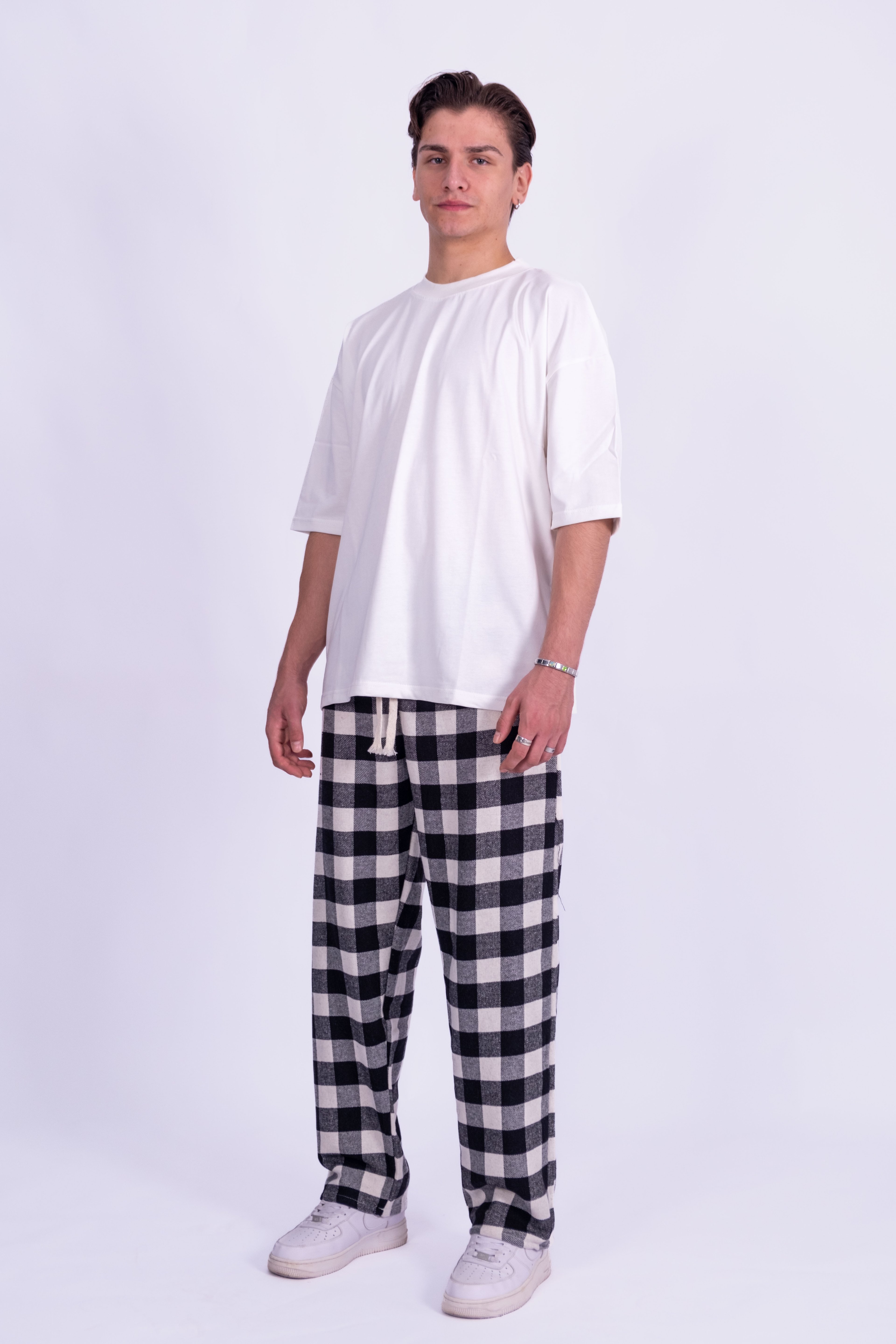 Tartan Ekose Desen Desen Bel Lastikli Pijama  ( 3 AL 2 ÖDE ) - Siyah