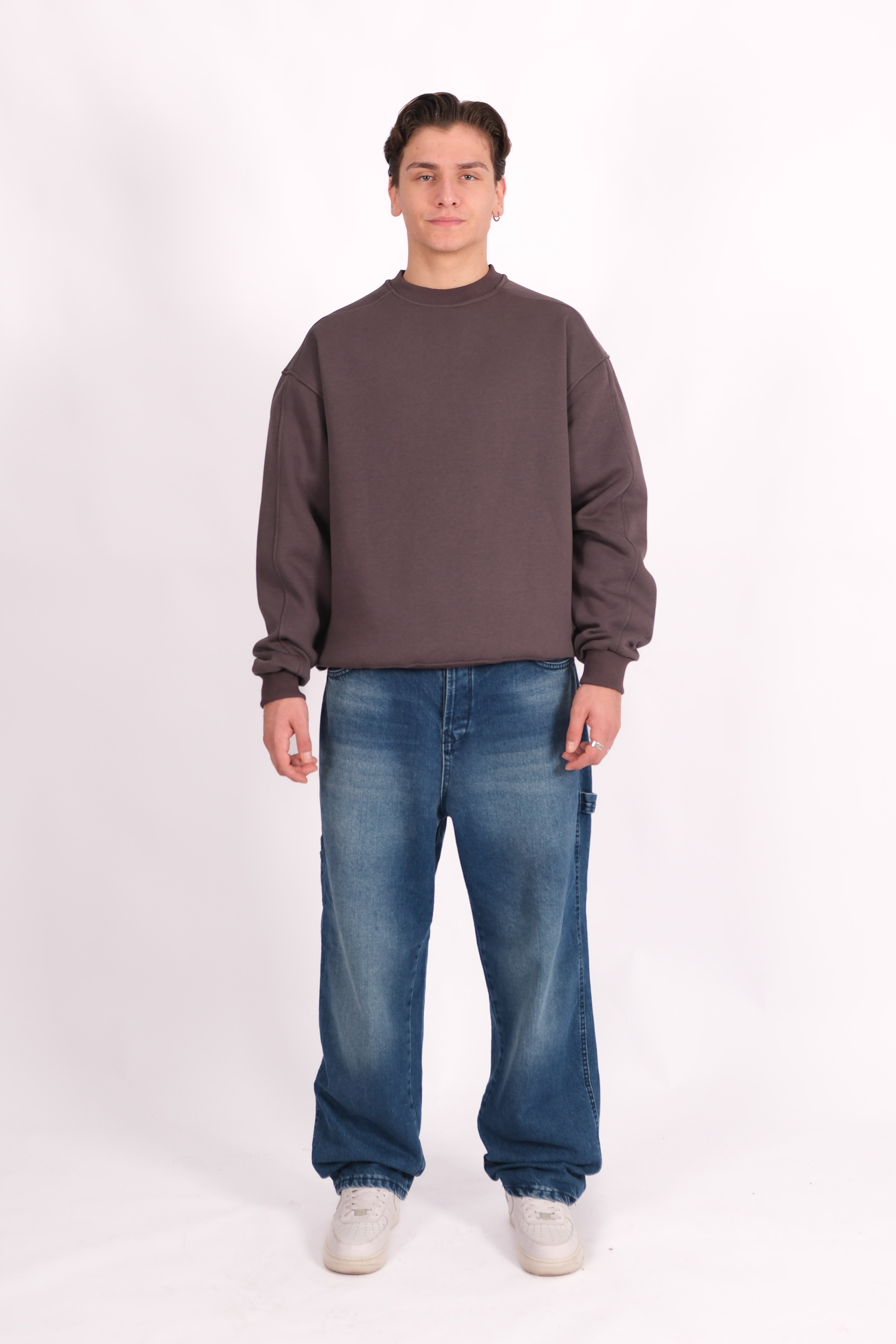 Bisiklet Yaka Basic Oversize Sweatshirt - Antrasit