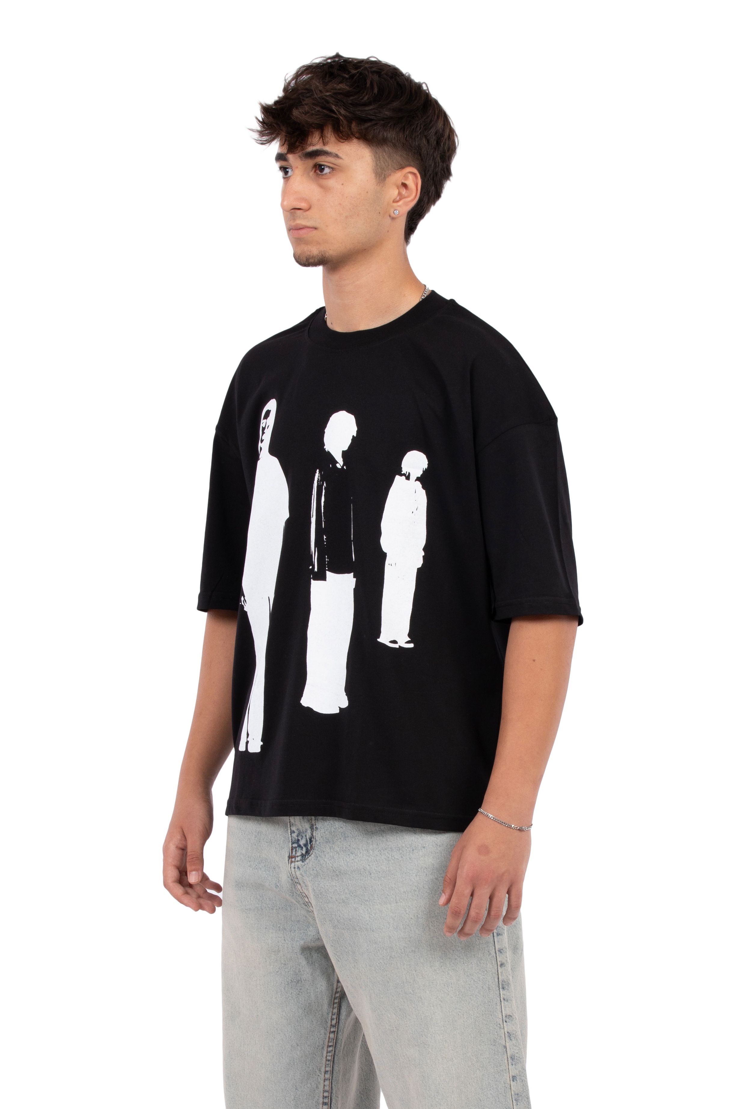 Urban Silence Baskılı Oversize Tişört - Siyah
