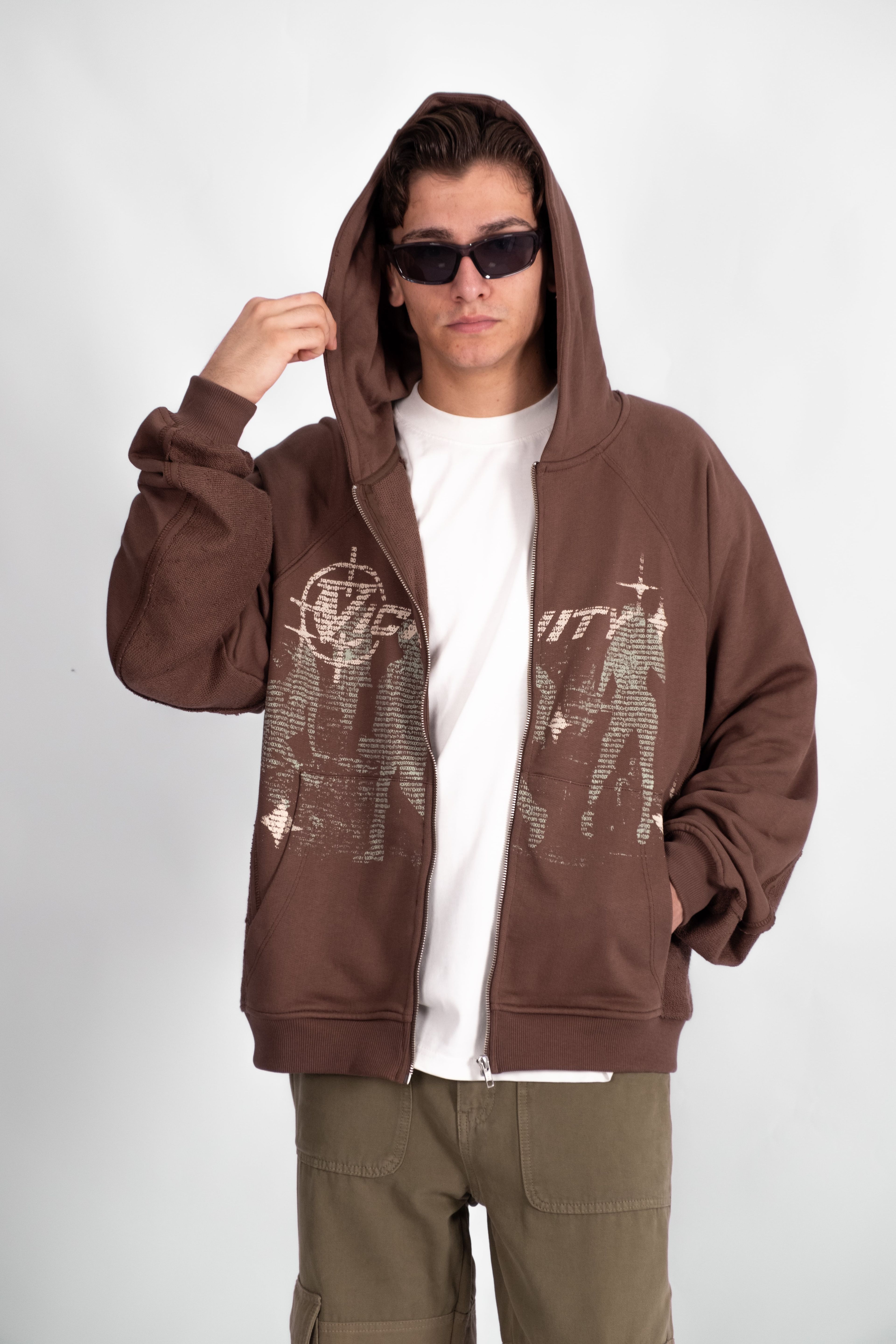 VCNTY Full-Zip AcidWash Kahverengi Oversize Hoodie