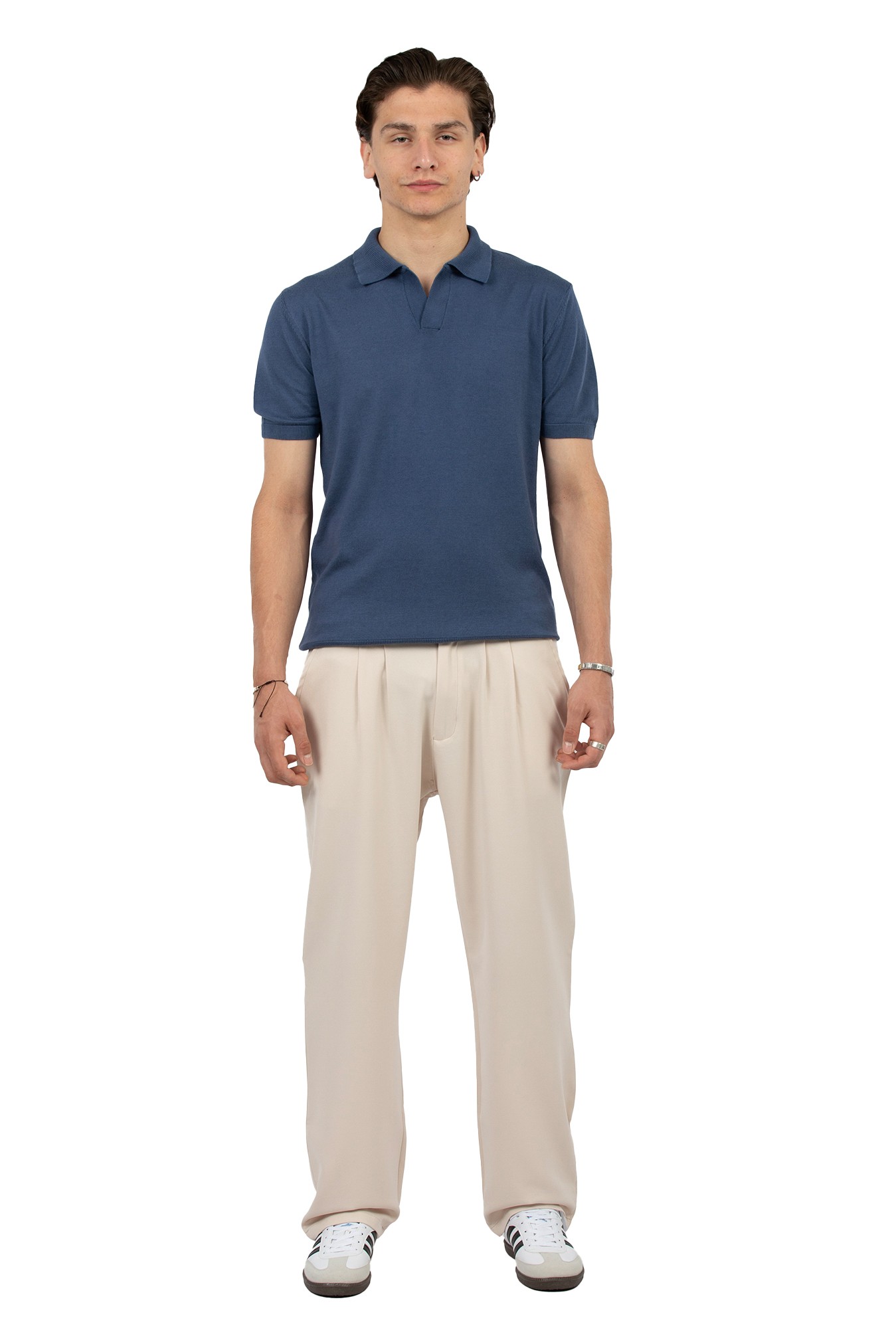 Relaxed Fit Triko Polo Yaka Tişört - İndigo Mavi