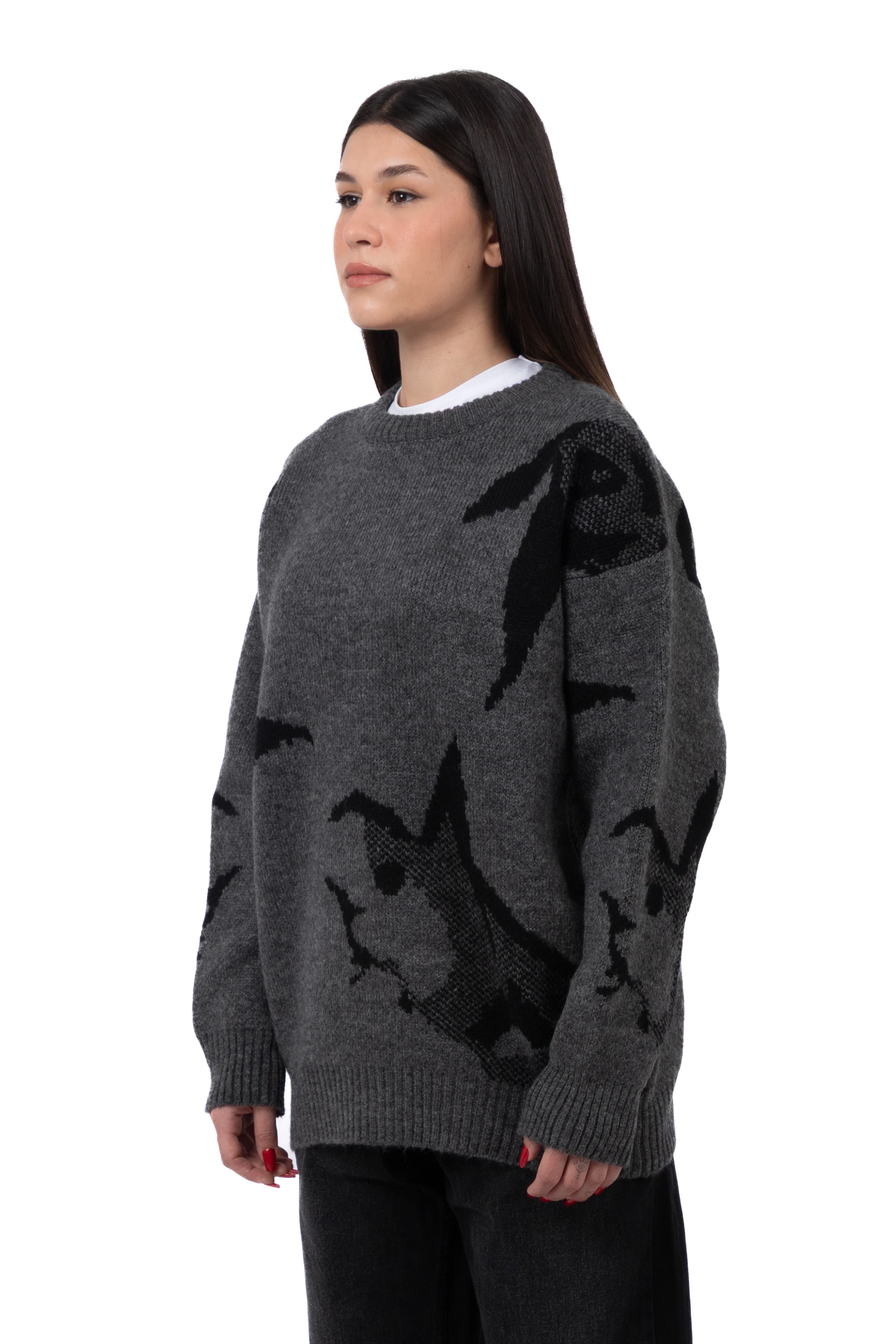 Silhouette Desenli Tüylü Premium Oversize Kazak