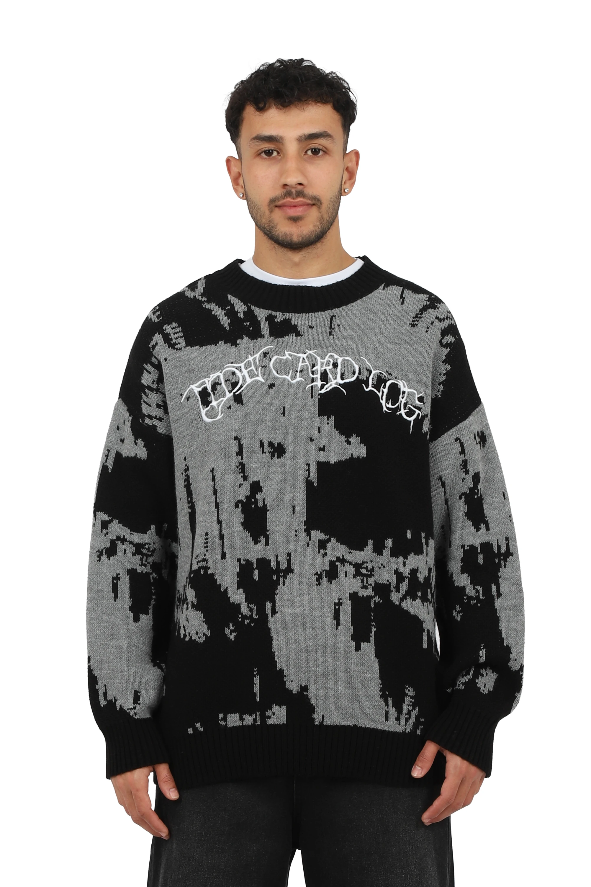 Card Lok Nakış Detaylı Premium Oversize Triko - Siyah