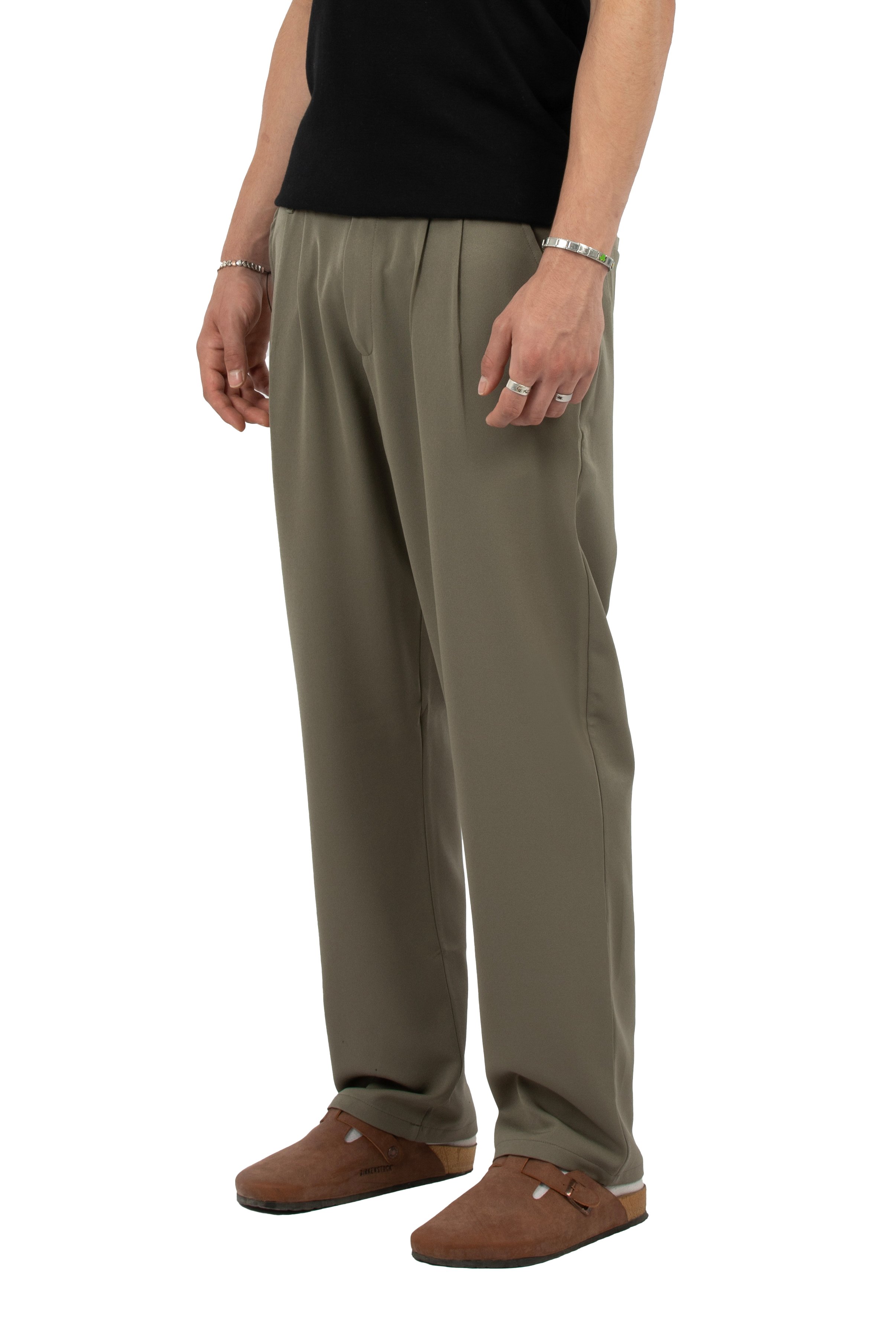 Relax Fit Pileli Basic Kumaş Pantolon - Haki