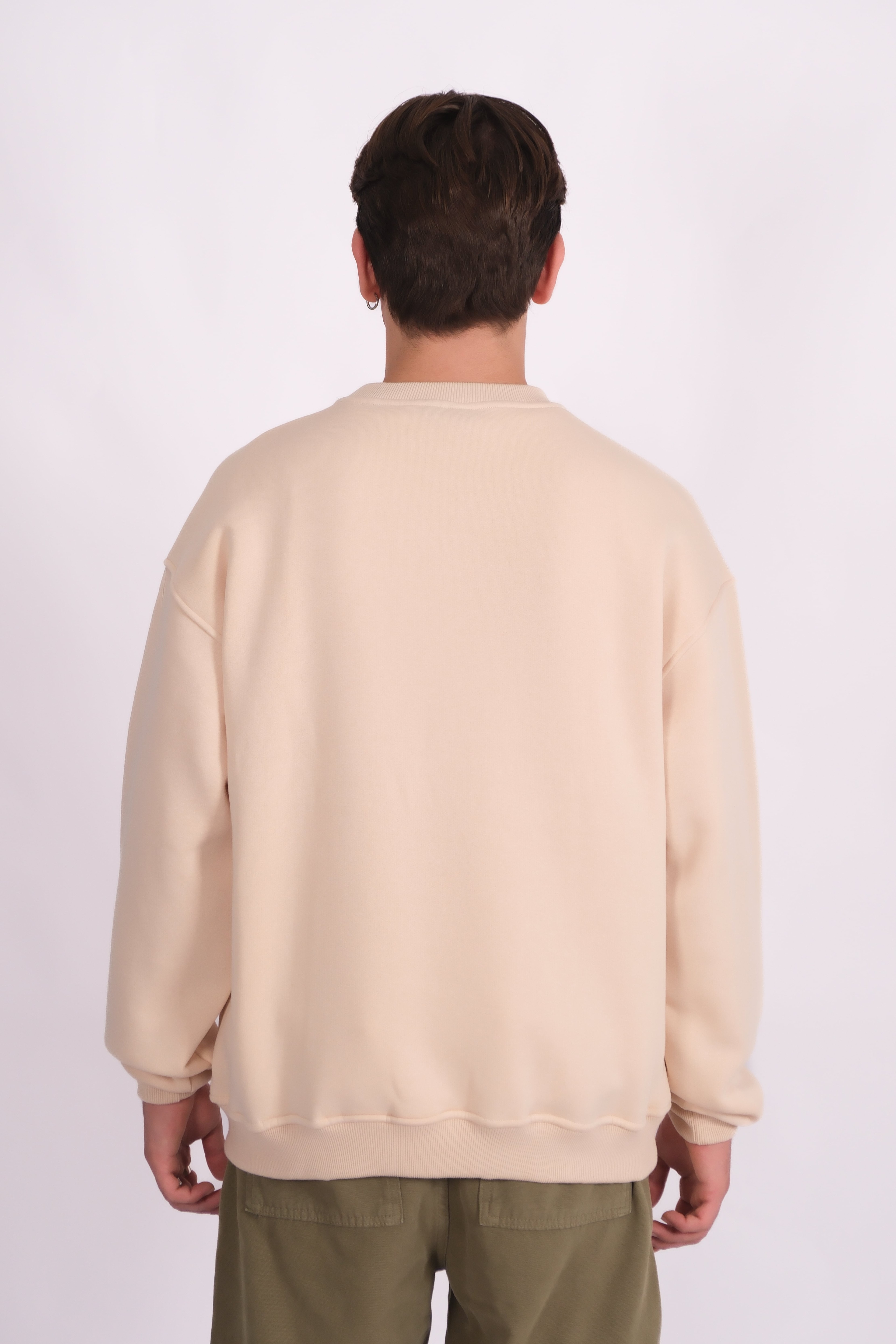 Bisiklet Yaka Basic Oversize Sweatshirt - Bej