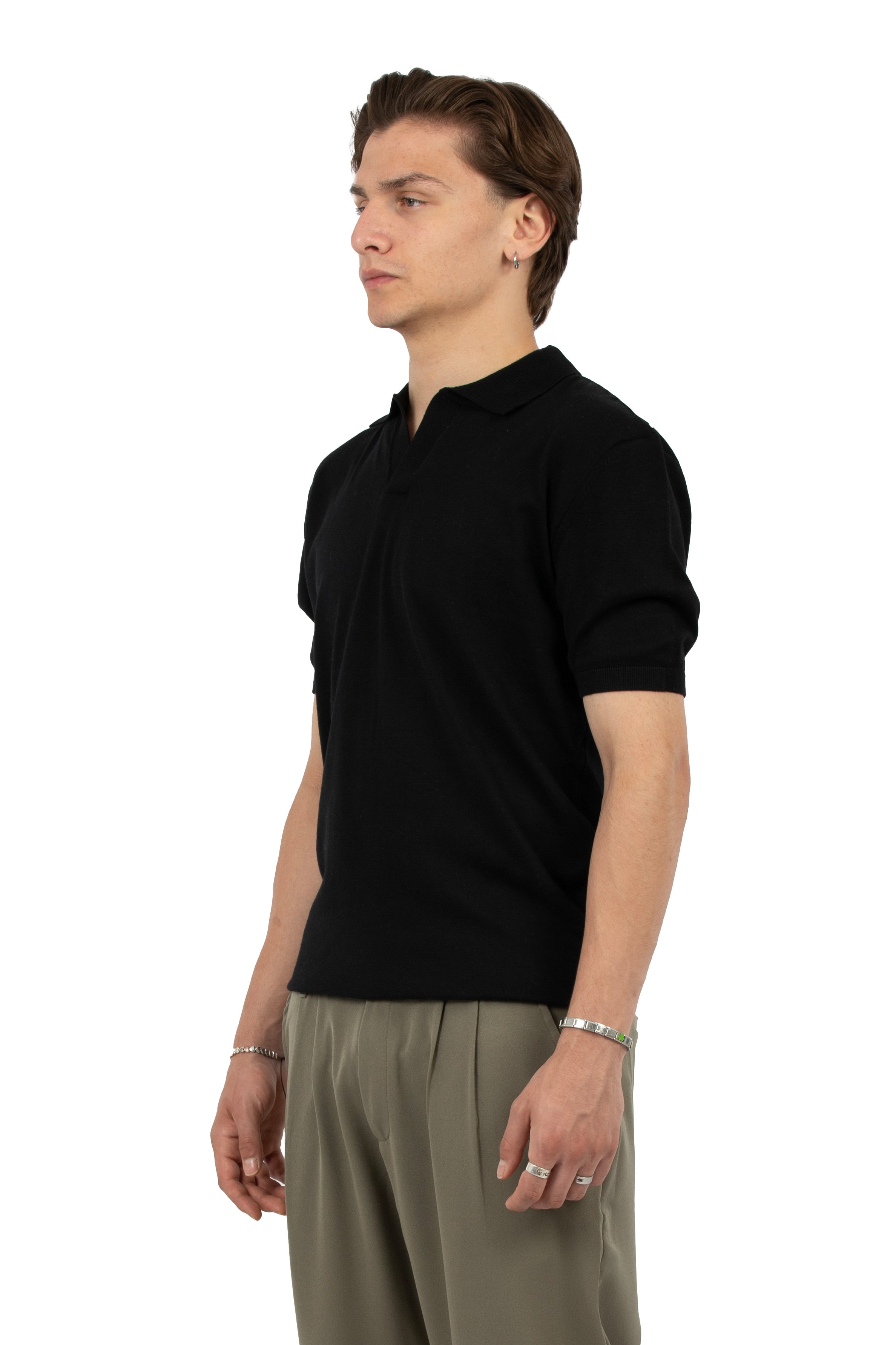 Relaxed Fit Triko Polo Yaka Tişört - Siyah