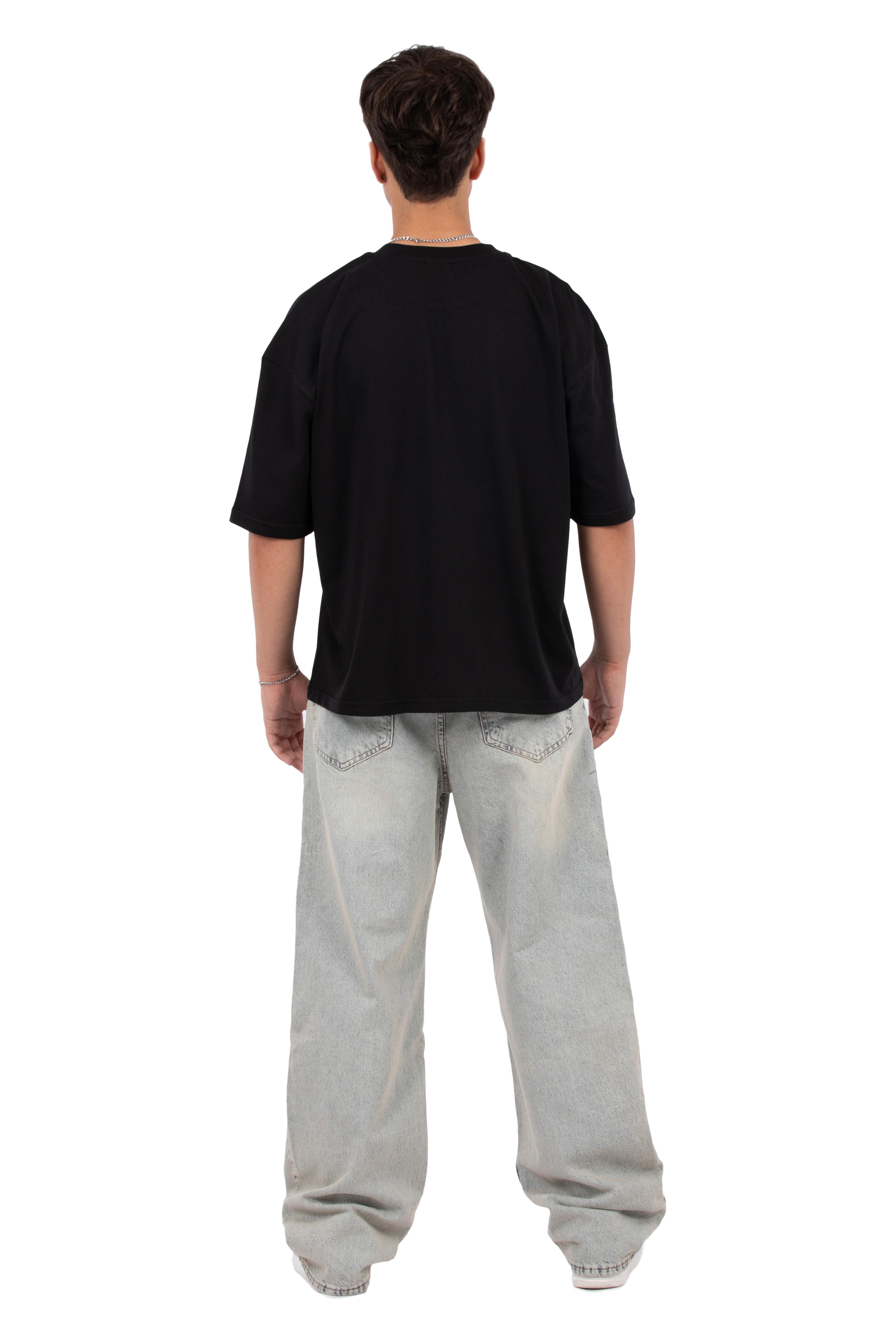 Urban Silence Baskılı Oversize Tişört - Siyah