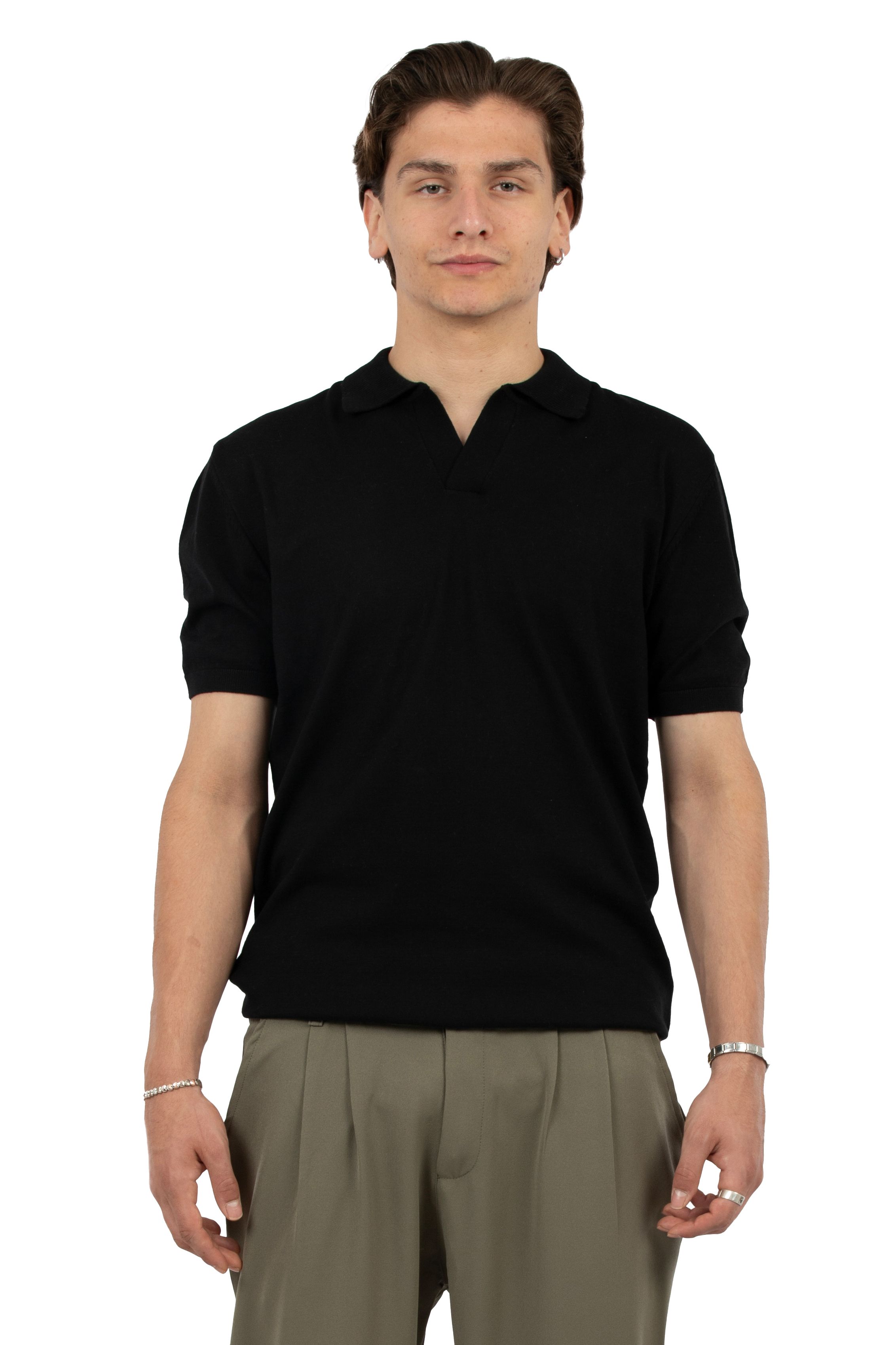 Relaxed Fit Triko Polo Yaka Tişört - Siyah