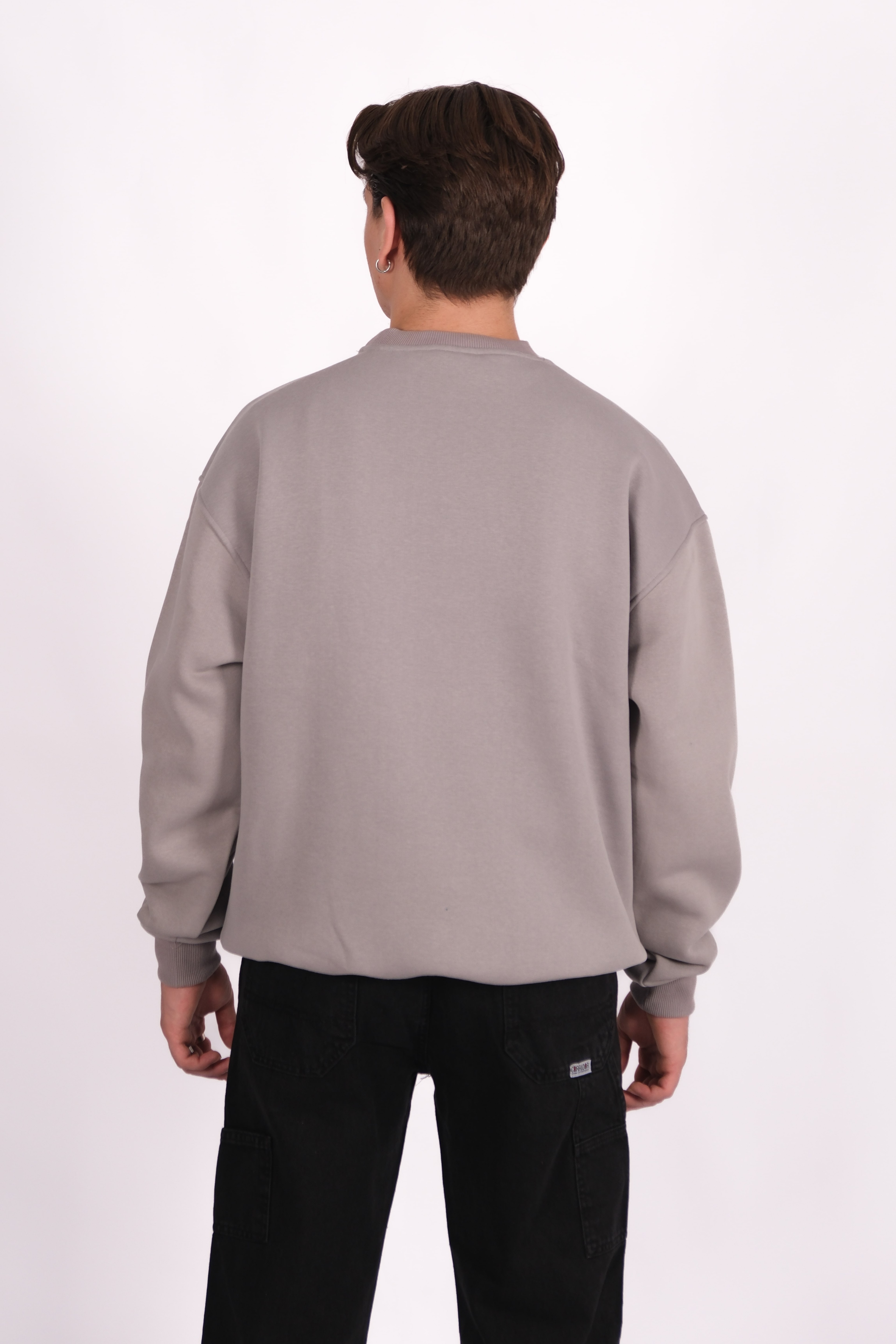 Bisiklet Yaka Basic Oversize Sweatshirt - Gri