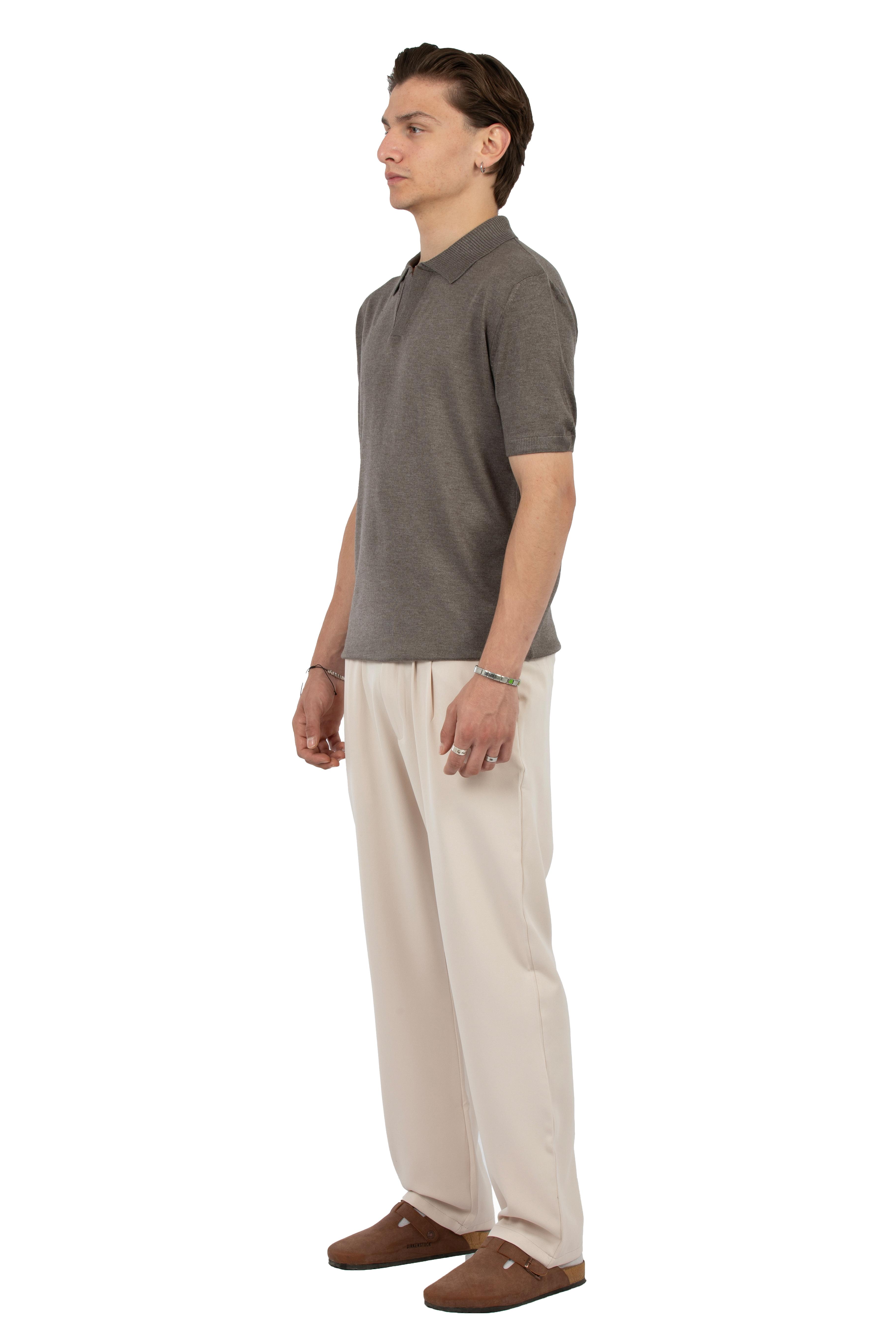 Relaxed Fit Triko Polo Yaka Tişört - Toprak Kahve