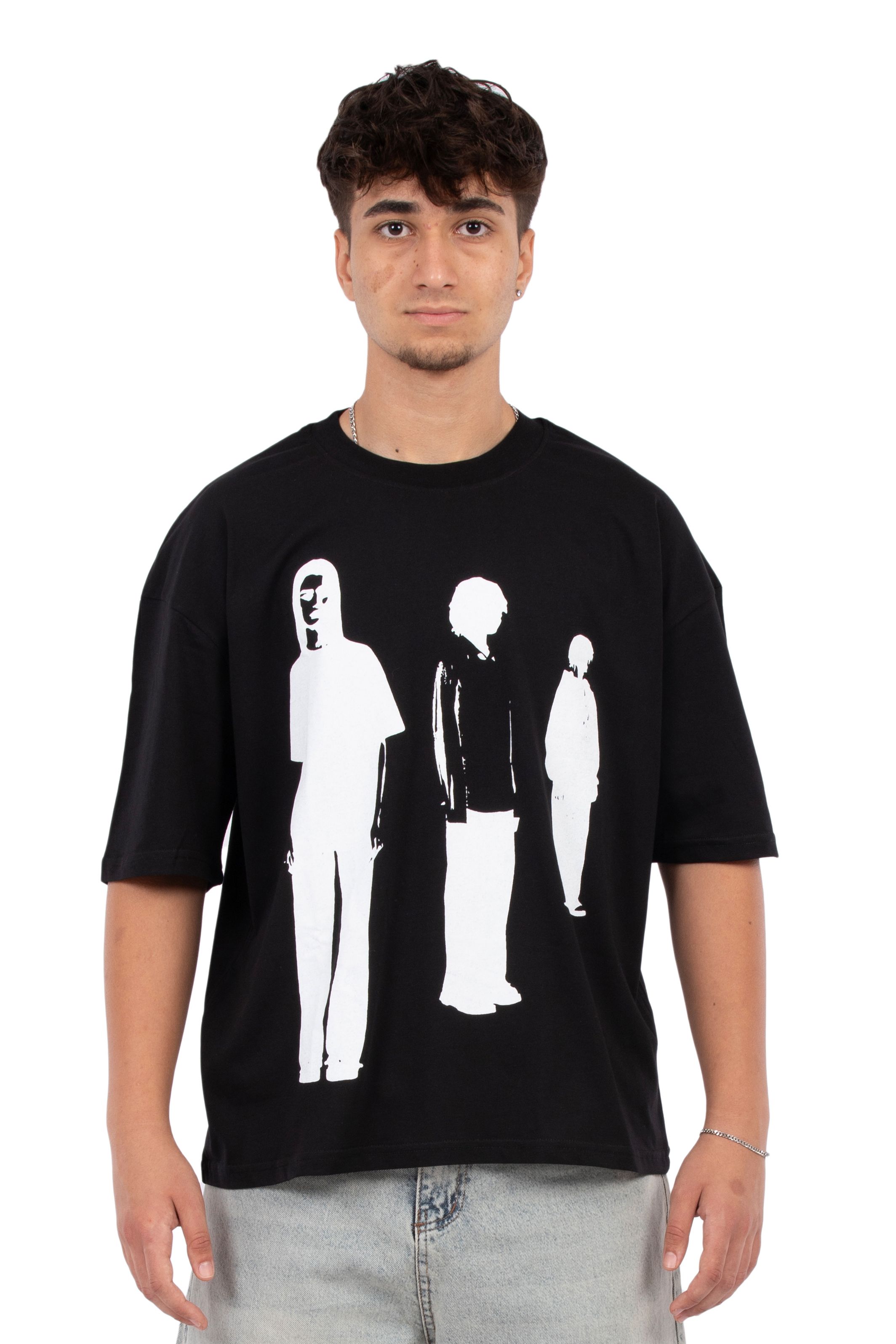 Urban Silence Baskılı Oversize Tişört - Siyah