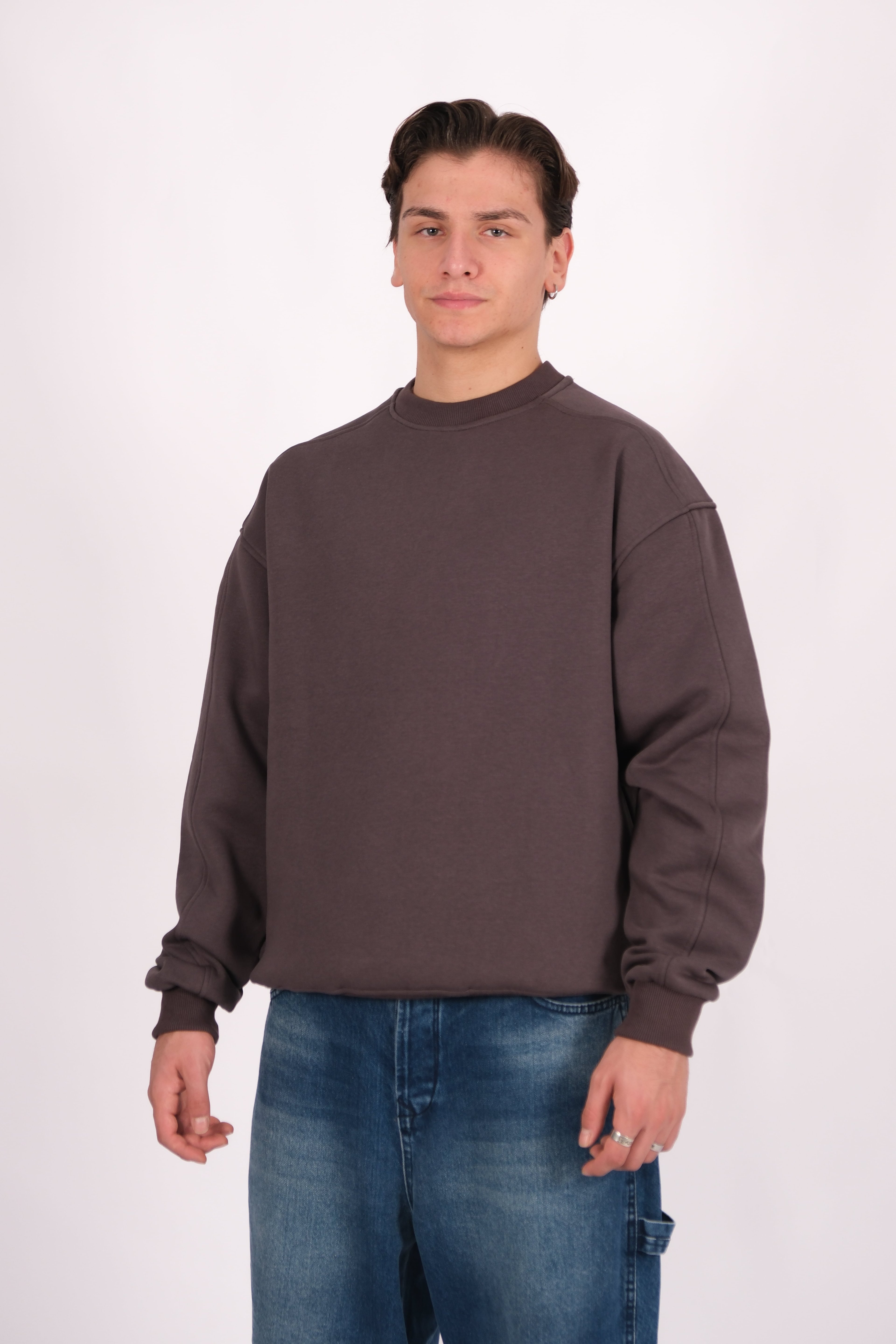 Bisiklet Yaka Basic Oversize Sweatshirt - Antrasit