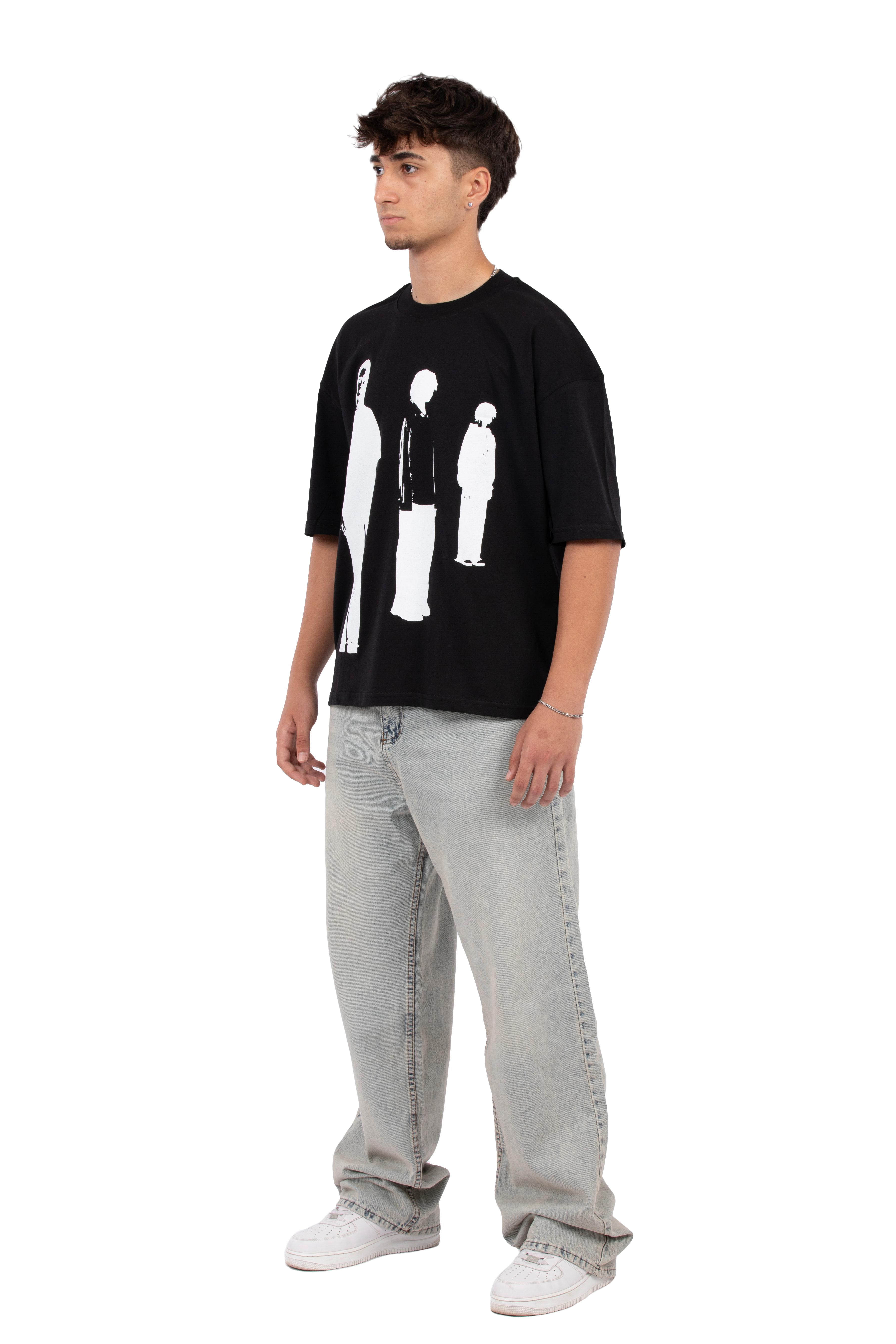 Urban Silence Baskılı Oversize Tişört - Siyah