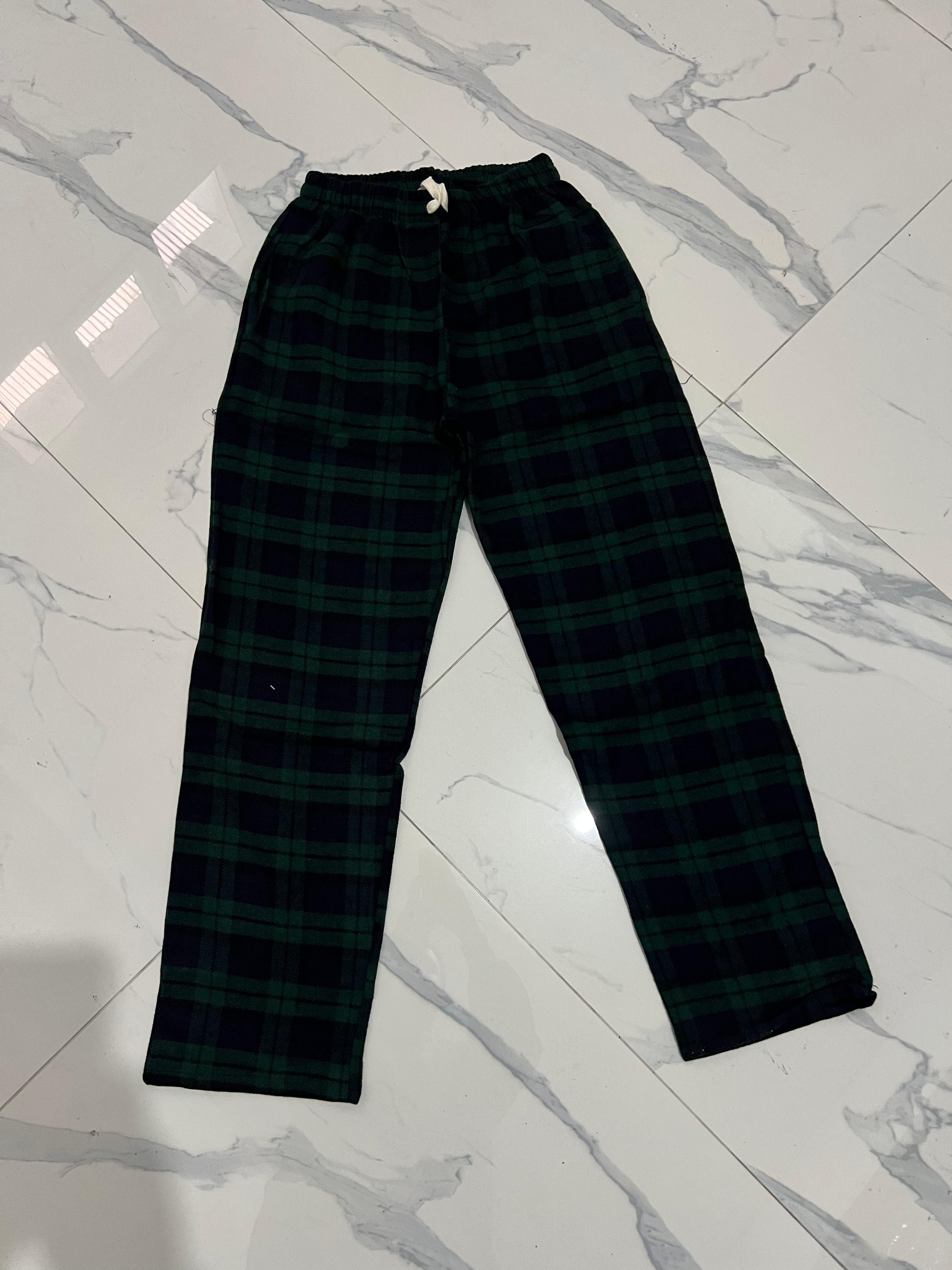 Tartan Ekose Desen Desen Bel Lastikli Pijama  ( 3 AL 2 ÖDE ) - Koyu Yeşil