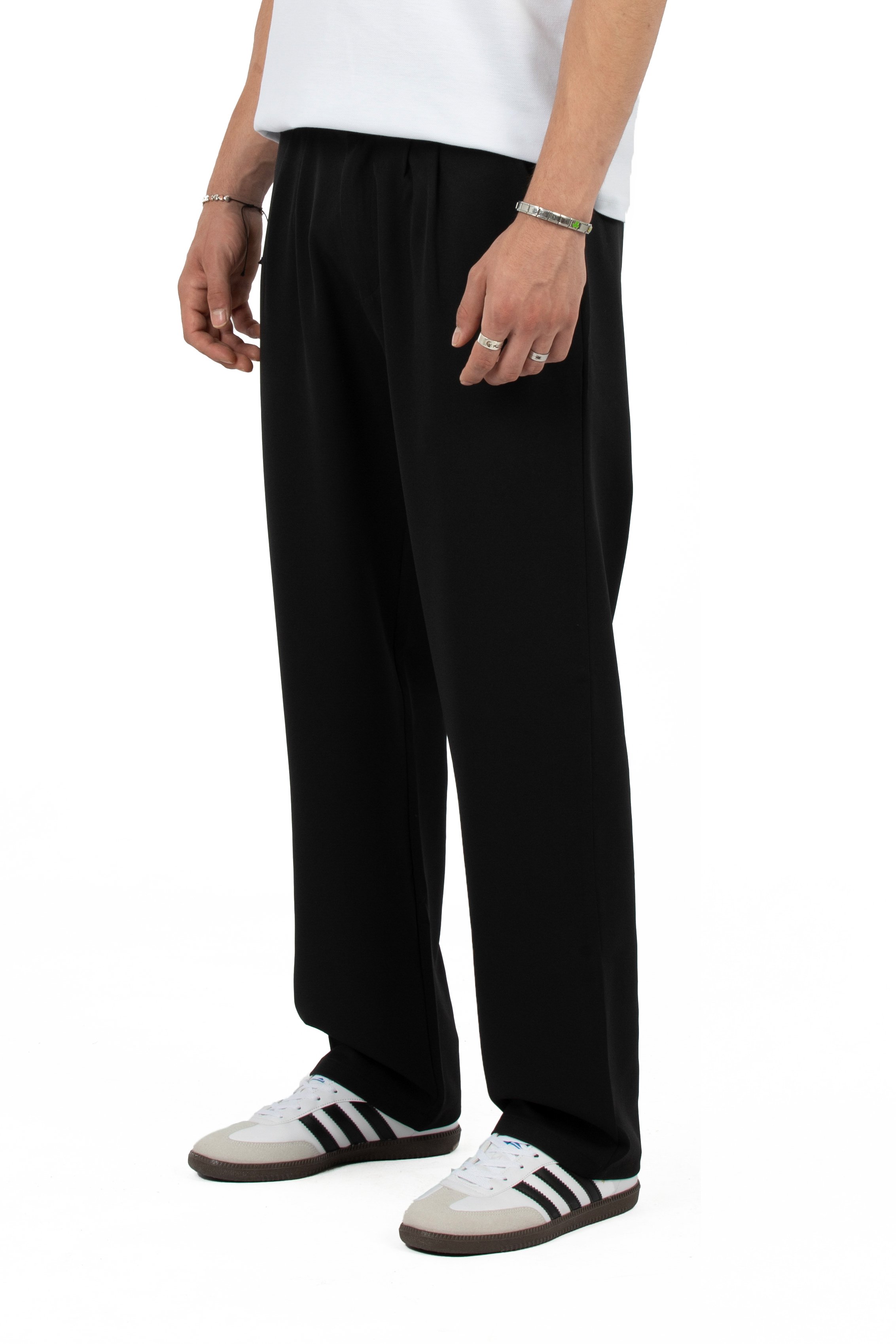 Relax Fit Pileli Basic Kumaş Pantolon - Siyah