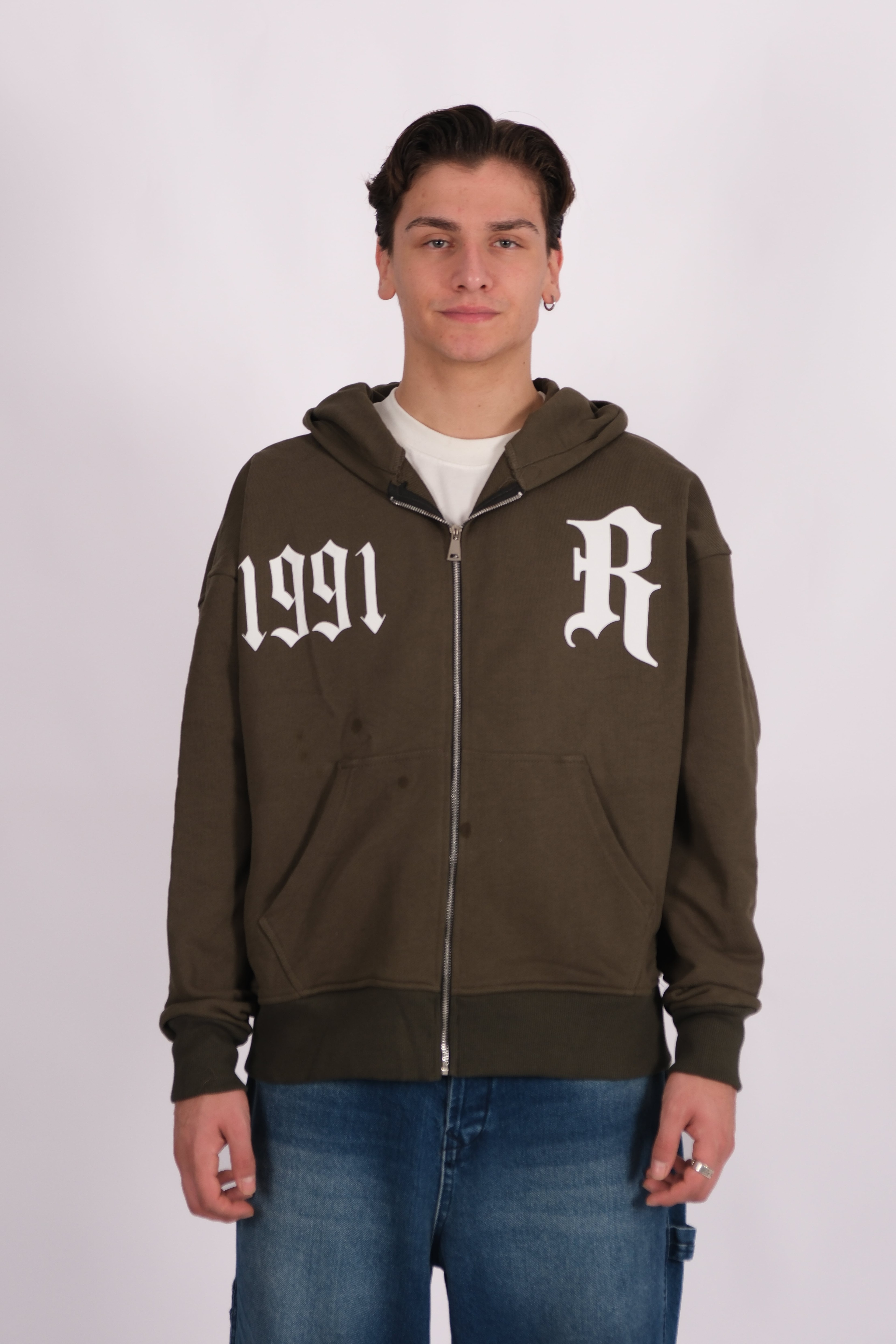 1991 Baskılı Haki Oversize Hoodie