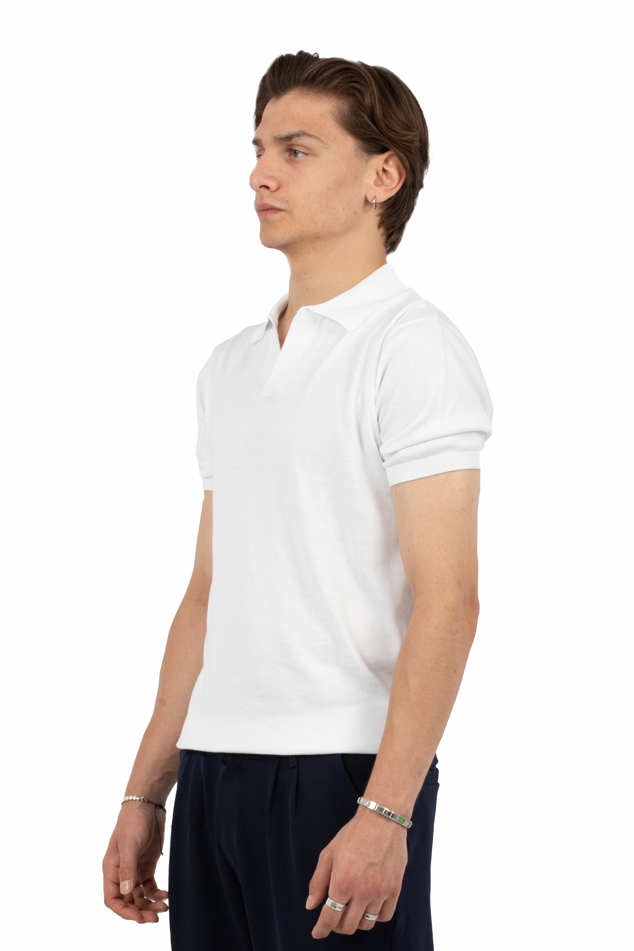 Relaxed Fit Triko Polo Yaka Tişört - Beyaz