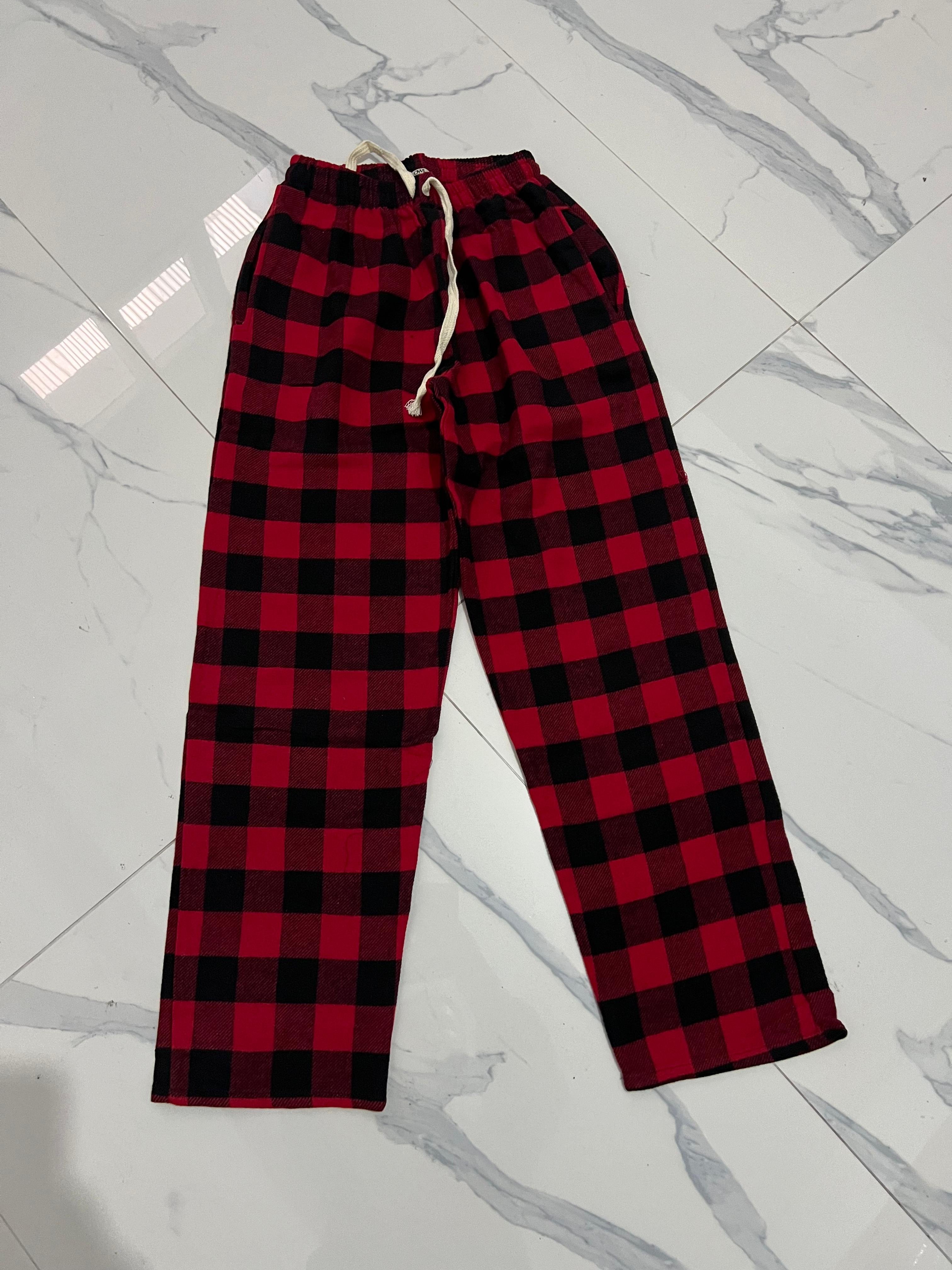 Tartan Ekose Desen Desen Bel Lastikli Pijama  ( 3 AL 2 ÖDE ) - Kırmızı