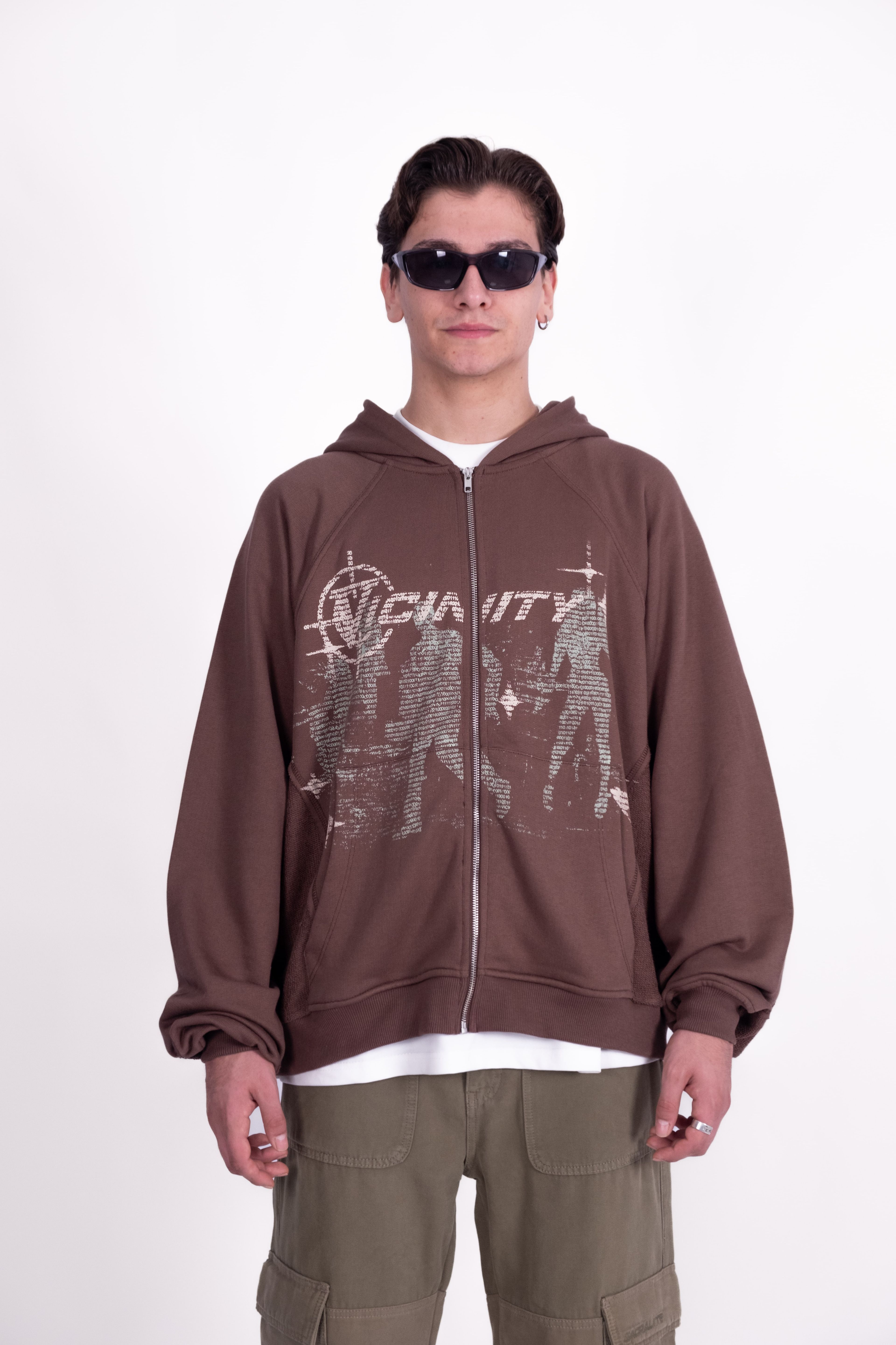 VCNTY Full-Zip AcidWash Kahverengi Oversize Hoodie