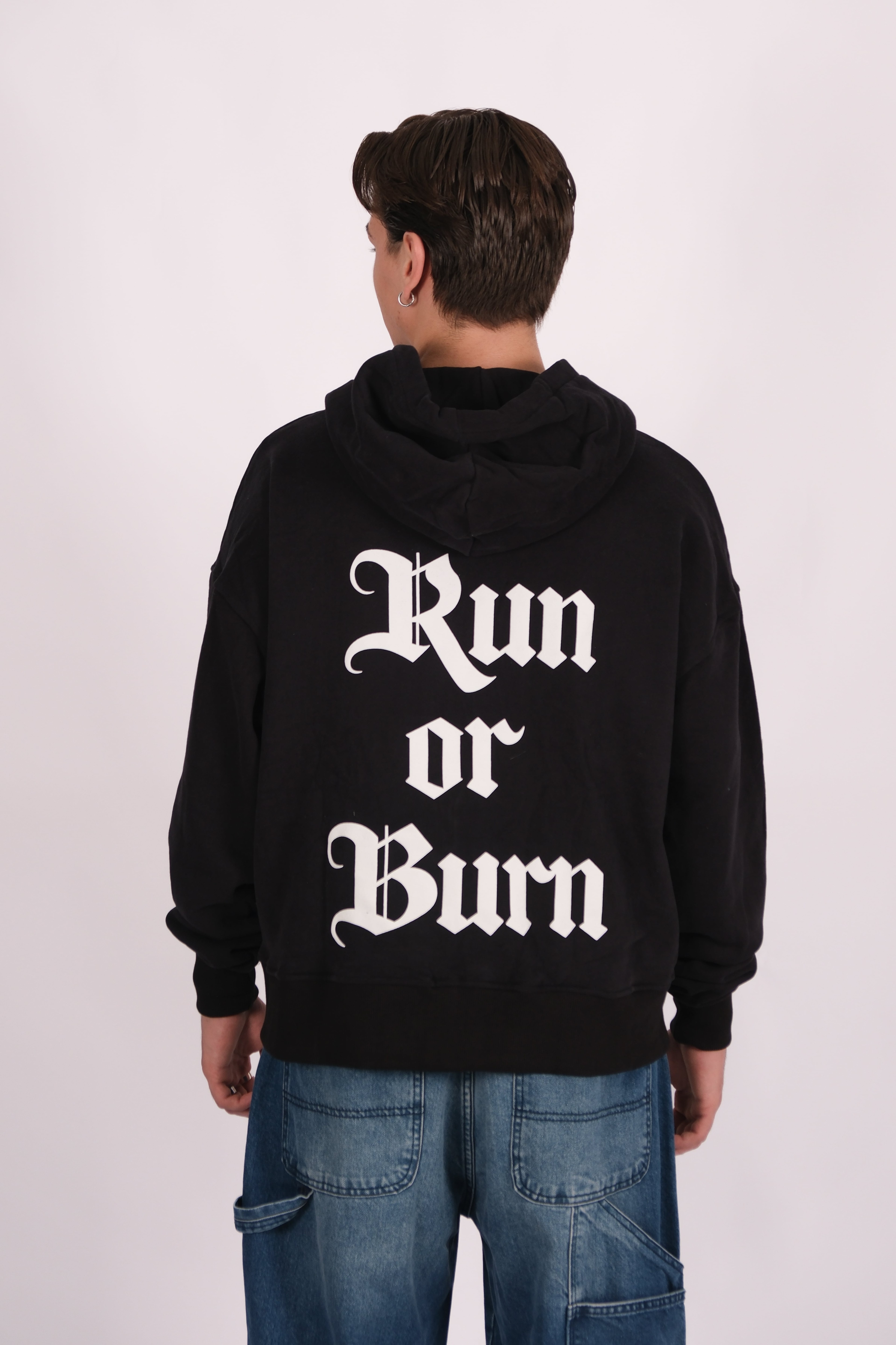 Run or Burn Oversize Premium Zip Hoodie - Siyah