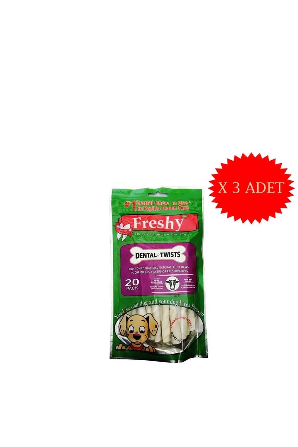 Freshy Freshy Dental Twist Burgulu Köpek Çiğneme Çubuk X3