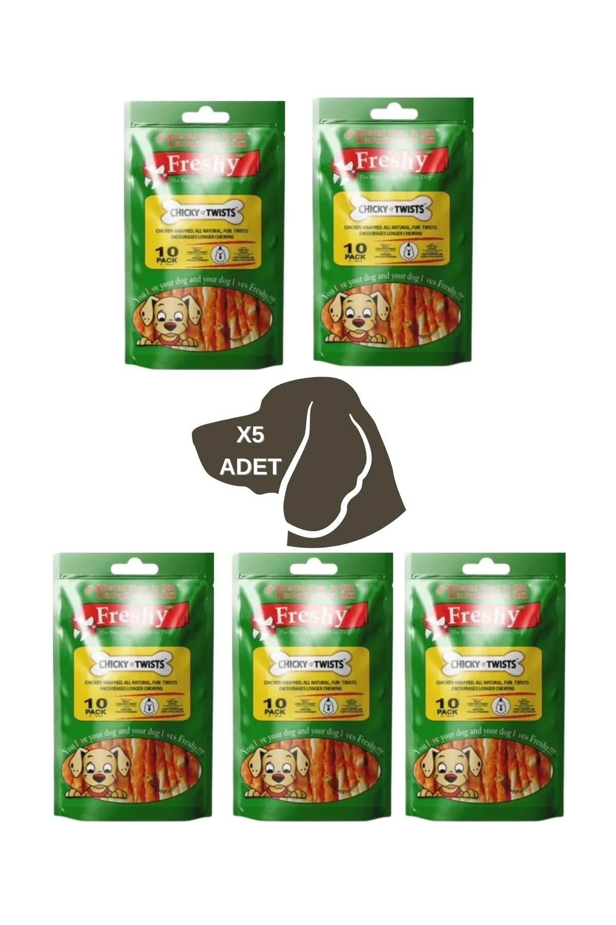 Freshy Chicky Twists - Tavuk Kaplı Sütlü Burgu Köpek Ödülü 90 Gr-10 Çubuk 5li Paket