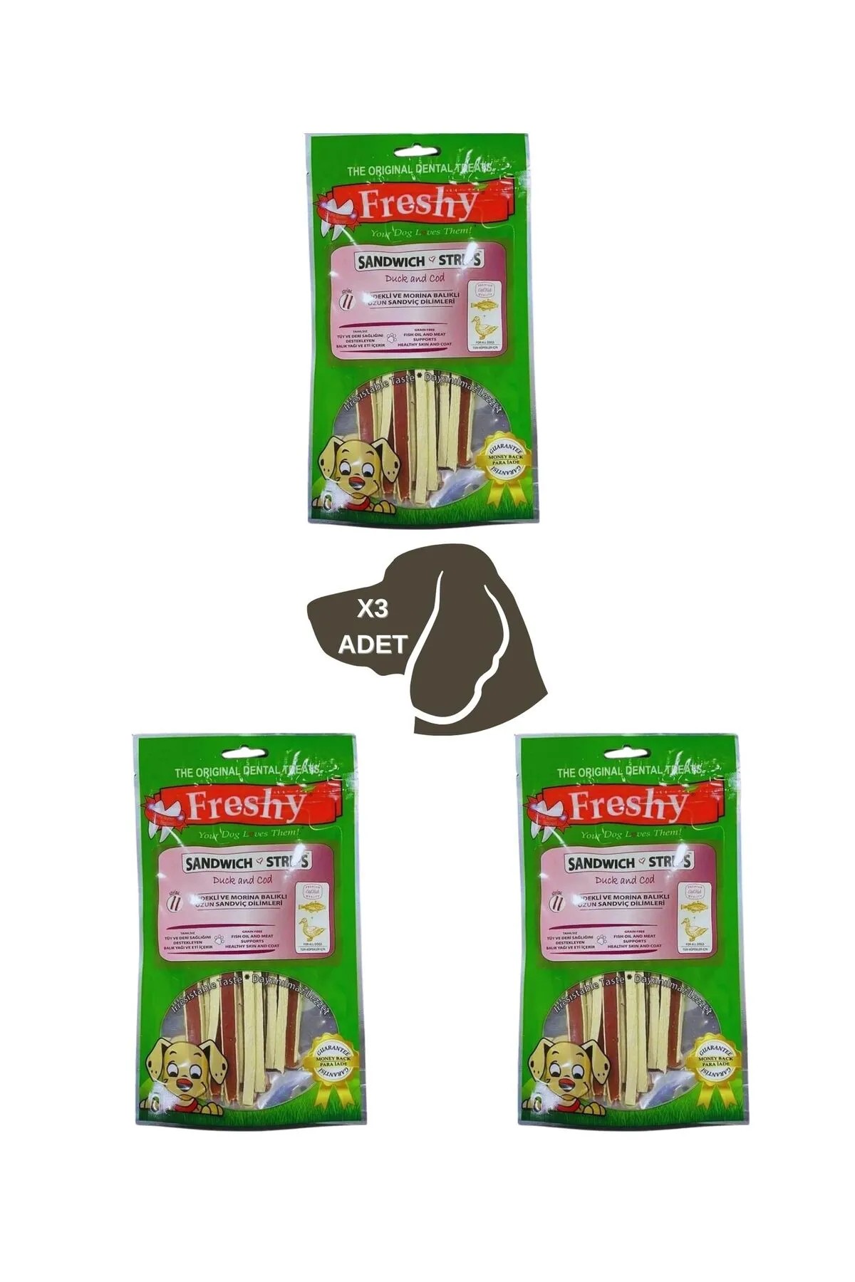 Freshy Sandwich Strips Ördekli ve Morina Balıklı Köpek Ödülü 3 Adet