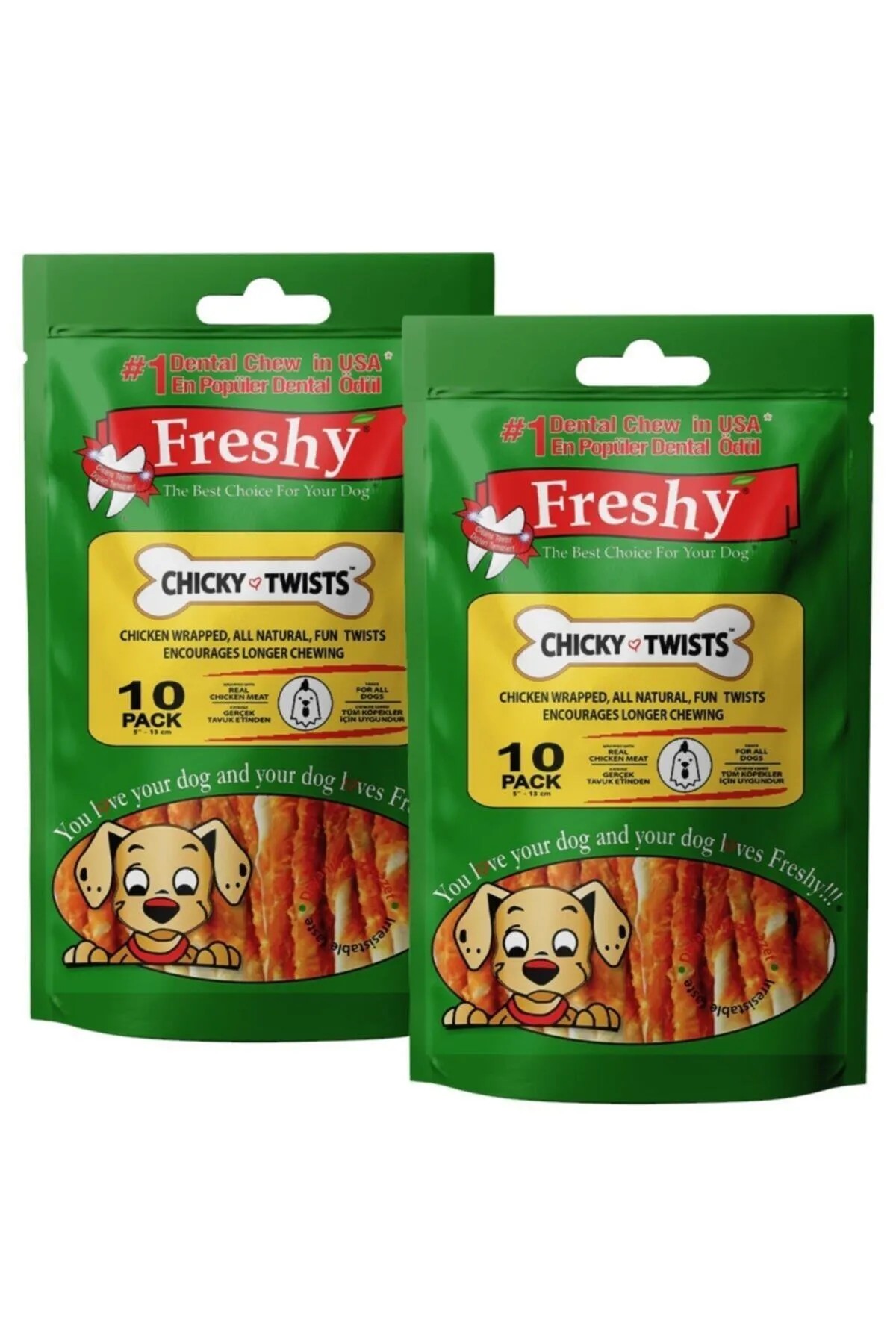 Freshy Chicky Twist - 20 Adet Tavuk Etli Burgu Çubuk - 180g - Taze Et Ile Hazırlanmıştır - 2'li Set