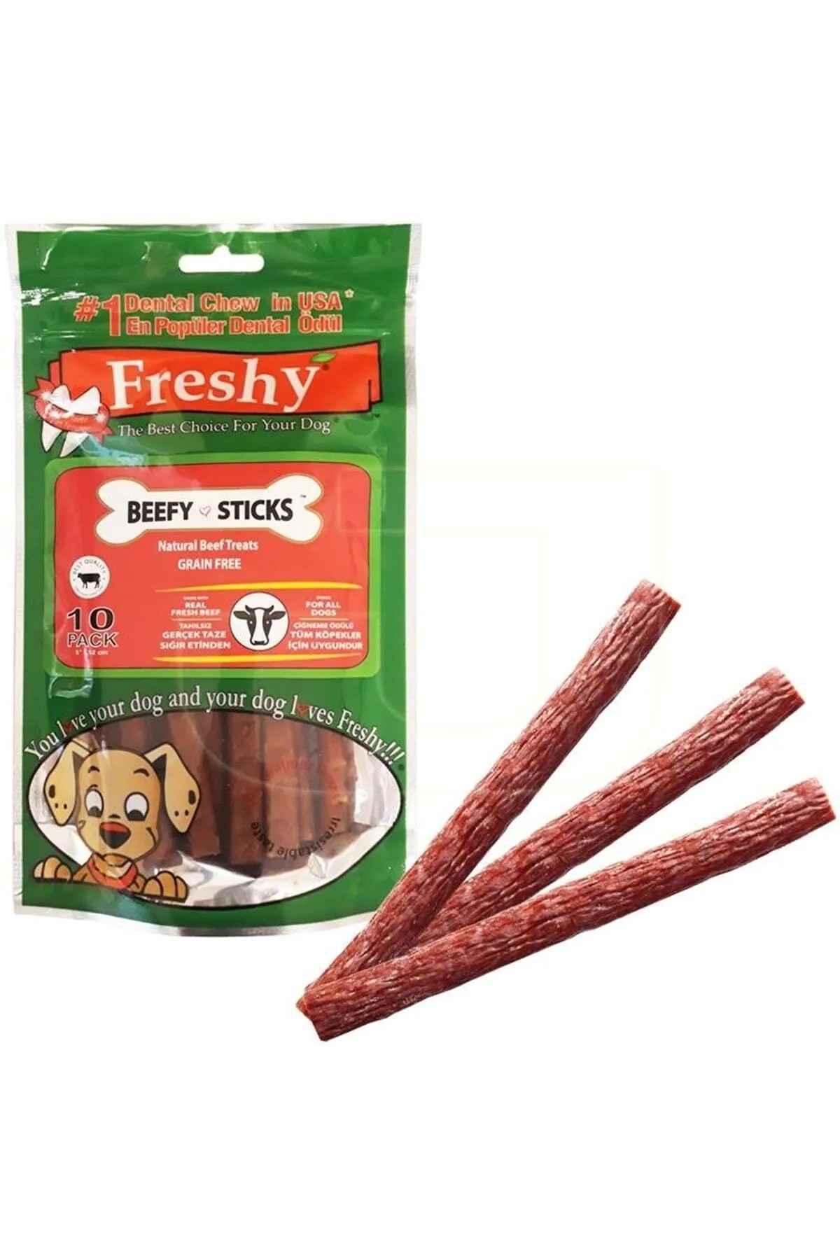 Freshy Beefy Sticks Sığır Etli Tahılsız Köpek Ödülü 100 Gr 10 Adet