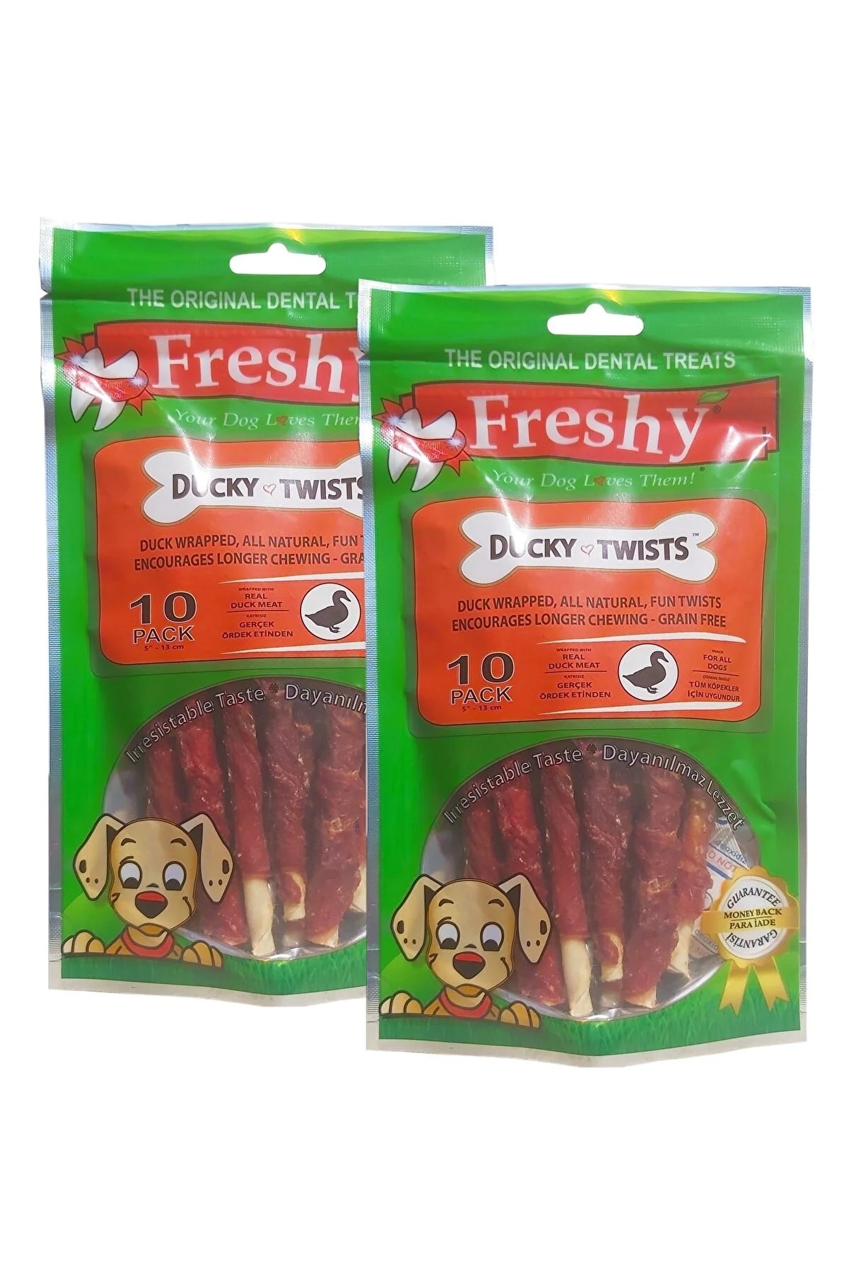 Freshy Ducky Twist Sticks - Ikili Set - Ördek Eti Kaplı Deri Burgu Çubuklar - 180 Gram - 20 Adet