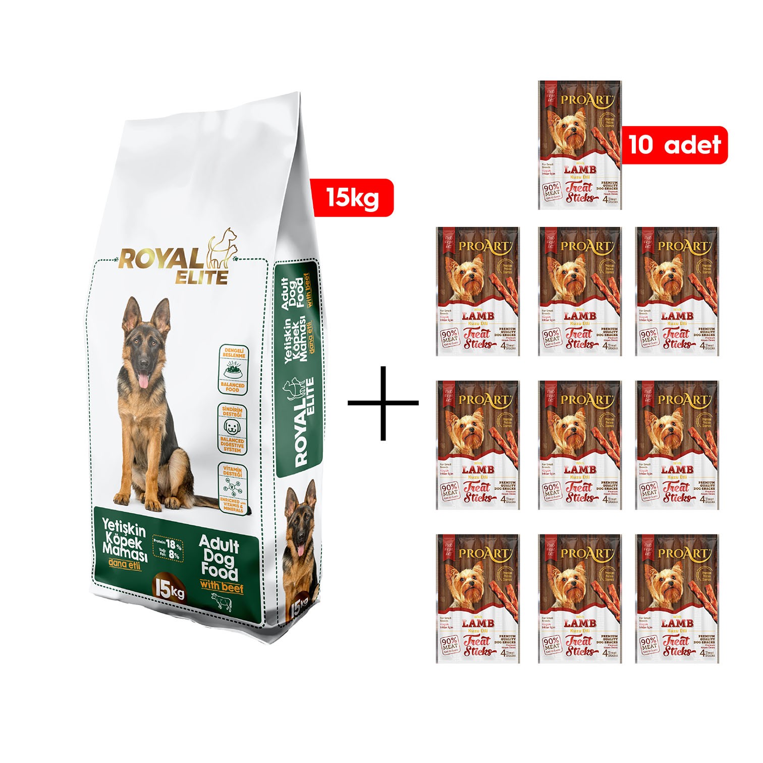 ROYAL ELITE YETİŞKİN KÖPEK MAMASI 15KG + 10 ADET KUZU ETLİ KÜÇÜK IRK KÖPEK ÖDÜL ÇUBUĞU