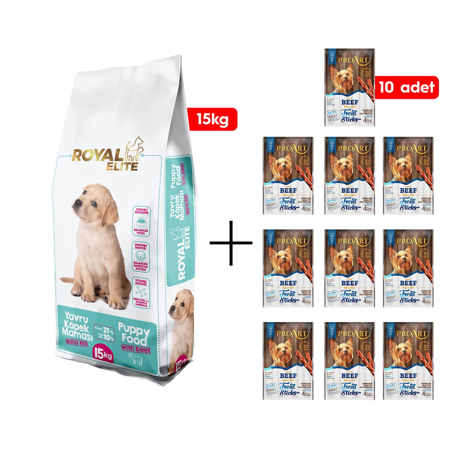 ROYAL ELITE YAVRU KÖPEK MAMASI 15KG + 10 ADET DANA ETLİ KÜÇÜK IRK KÖPEK ÖDÜL ÇUBUĞU