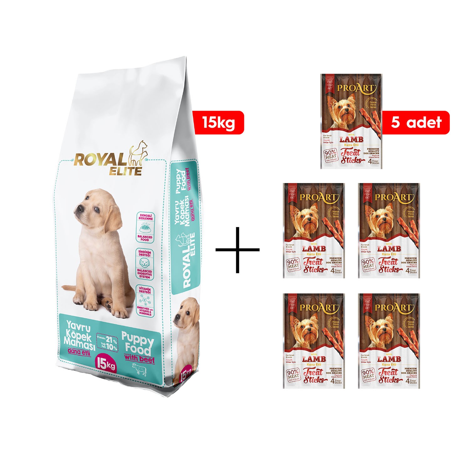 ROYAL ELITE YAVRU KÖPEK MAMASI 15KG + 5 ADET KUZU ETLİ KÜÇÜK IRK KÖPEK ÖDÜL ÇUBUĞU