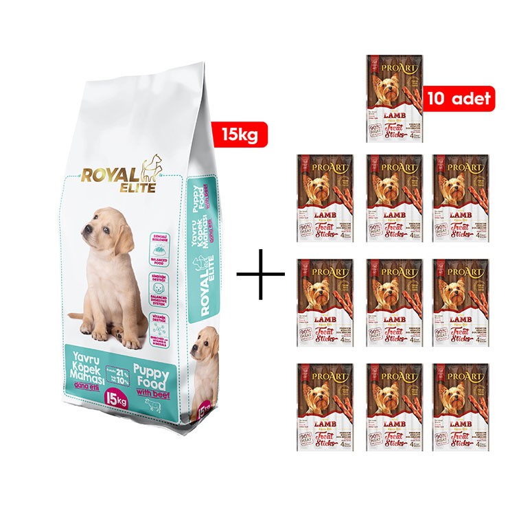 ROYAL ELITE YAVRU KÖPEK MAMASI 15KG + 10 ADET KUZU ETLİ KÜÇÜK IRK KÖPEK ÖDÜL ÇUBUĞU