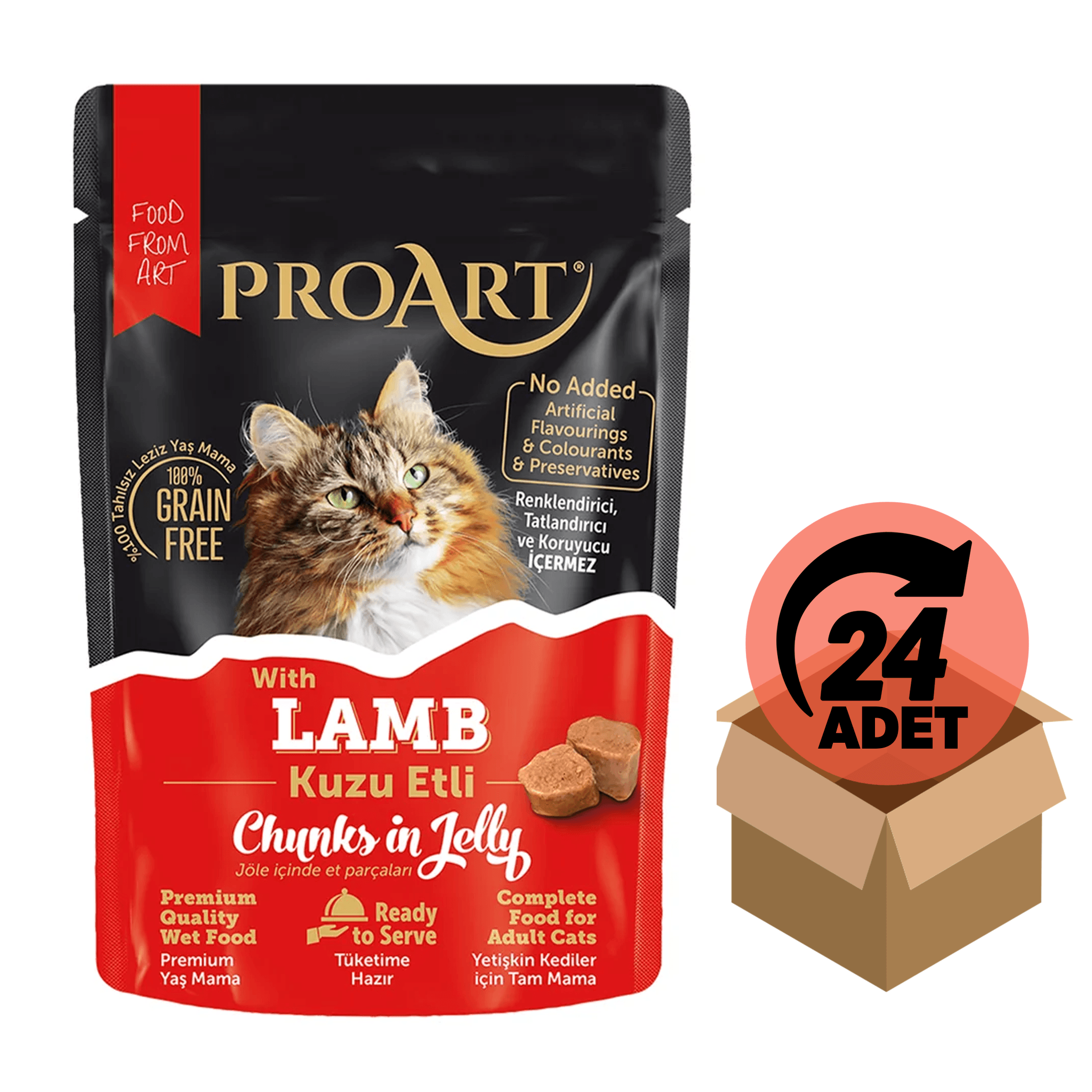 24' Lü Proart Jöleli Kuzu Etli Yetişkin Kedi Poşet Maması 85 Gr