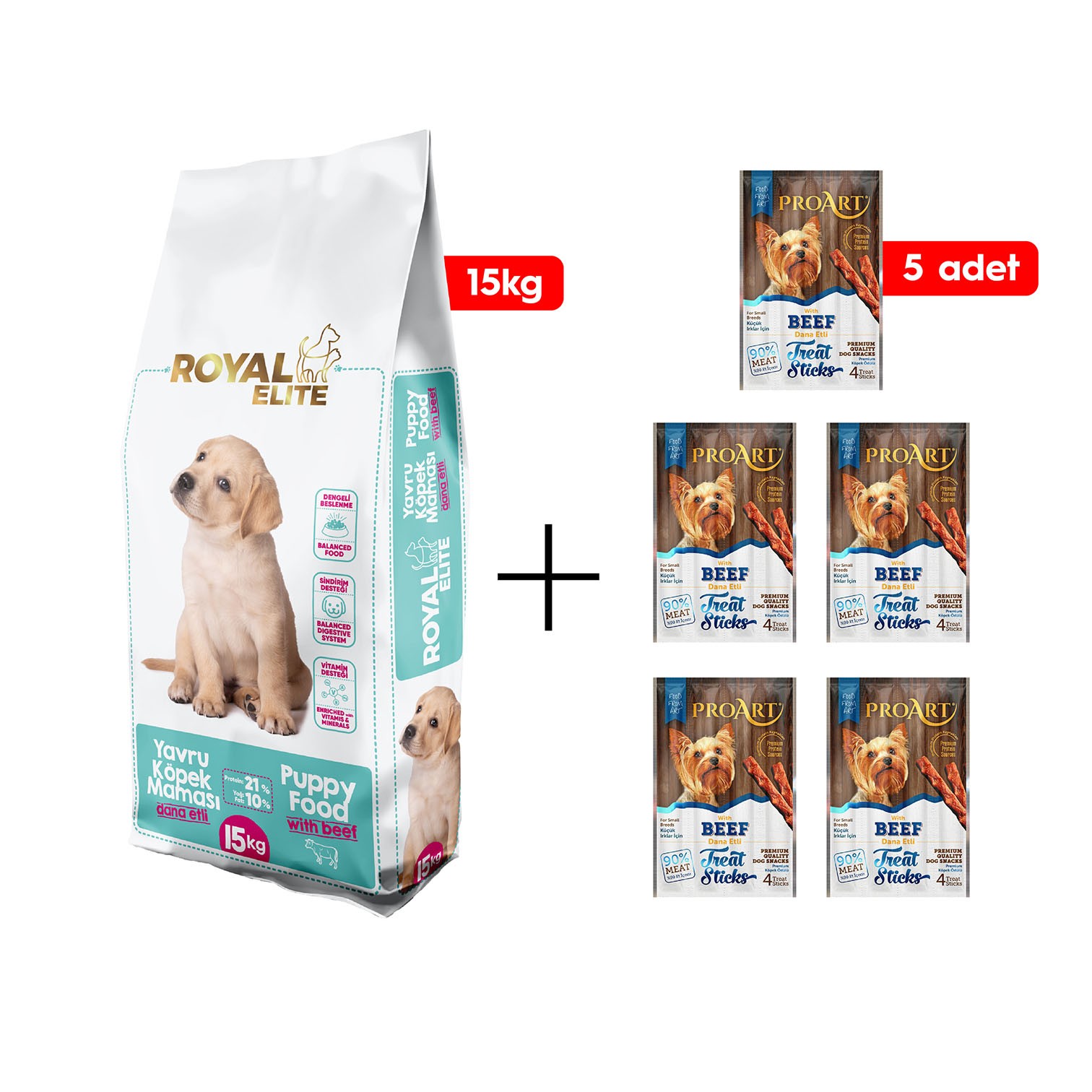 ROYAL ELITE YAVRU KÖPEK MAMASI 15KG + 5 ADET DANA ETLİ KÜÇÜK IRK KÖPEK ÖDÜL ÇUBUĞU