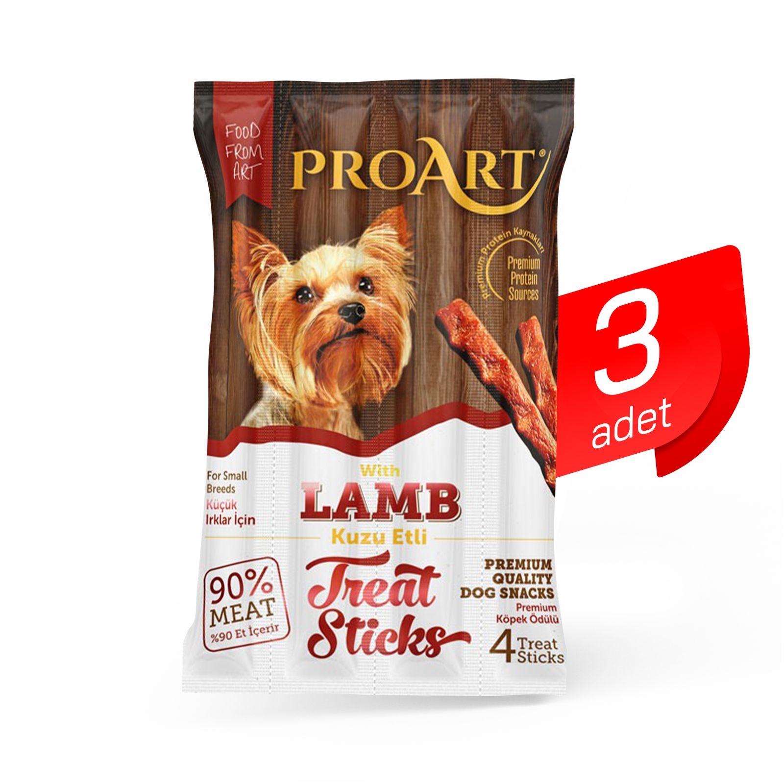 3 Adet Proart Kuzu Etli Küçük Irk Köpek Ödül Çubuğu