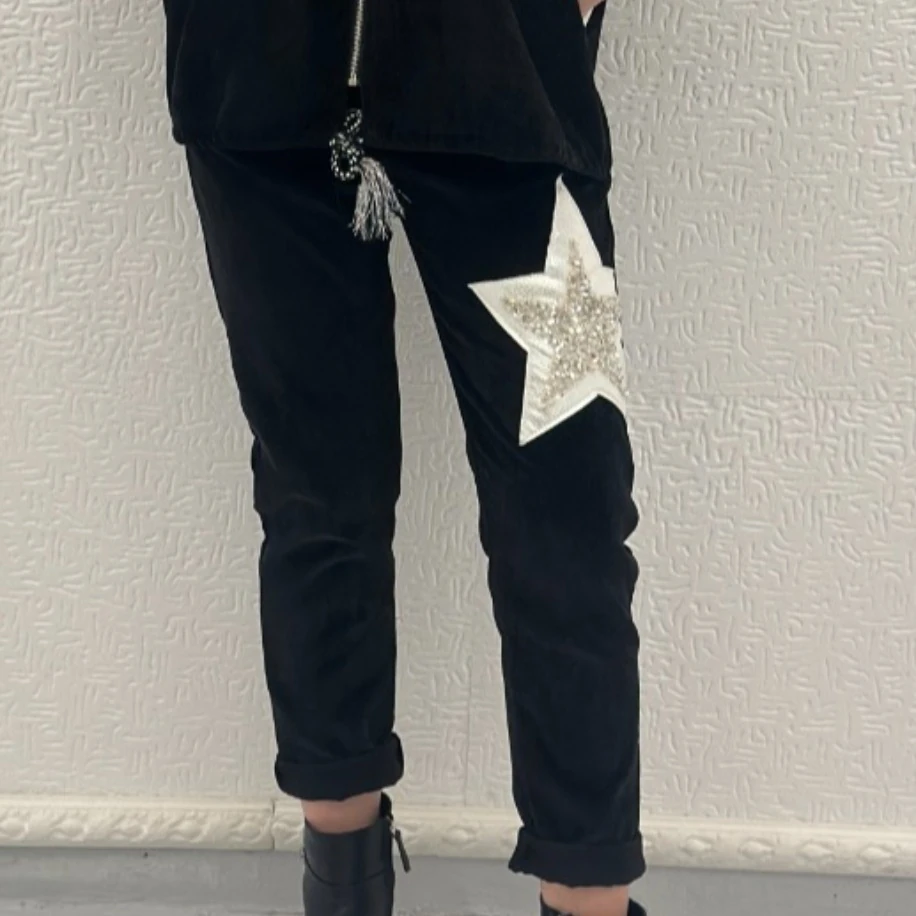 İTHAL PARLAK YILDIZ DESEN KADİFE PANTOLON