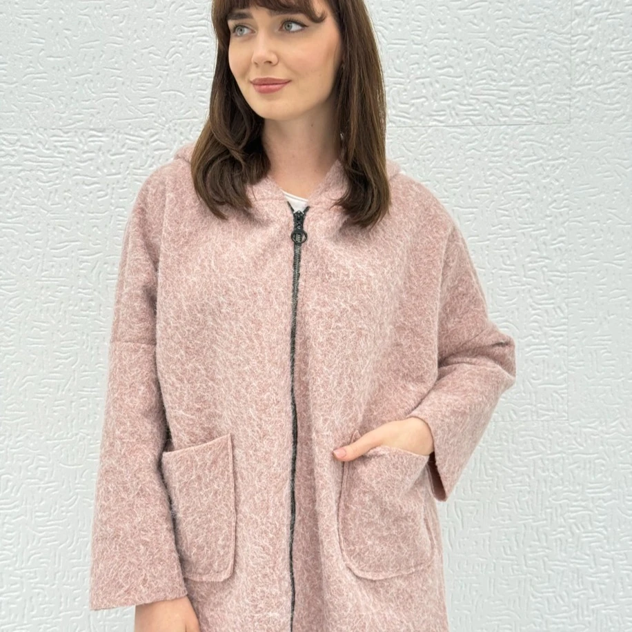 İTHAL KAPÜŞONLU DÜŞÜK KOL, OVERSİZE KALIP KEÇE KABAN