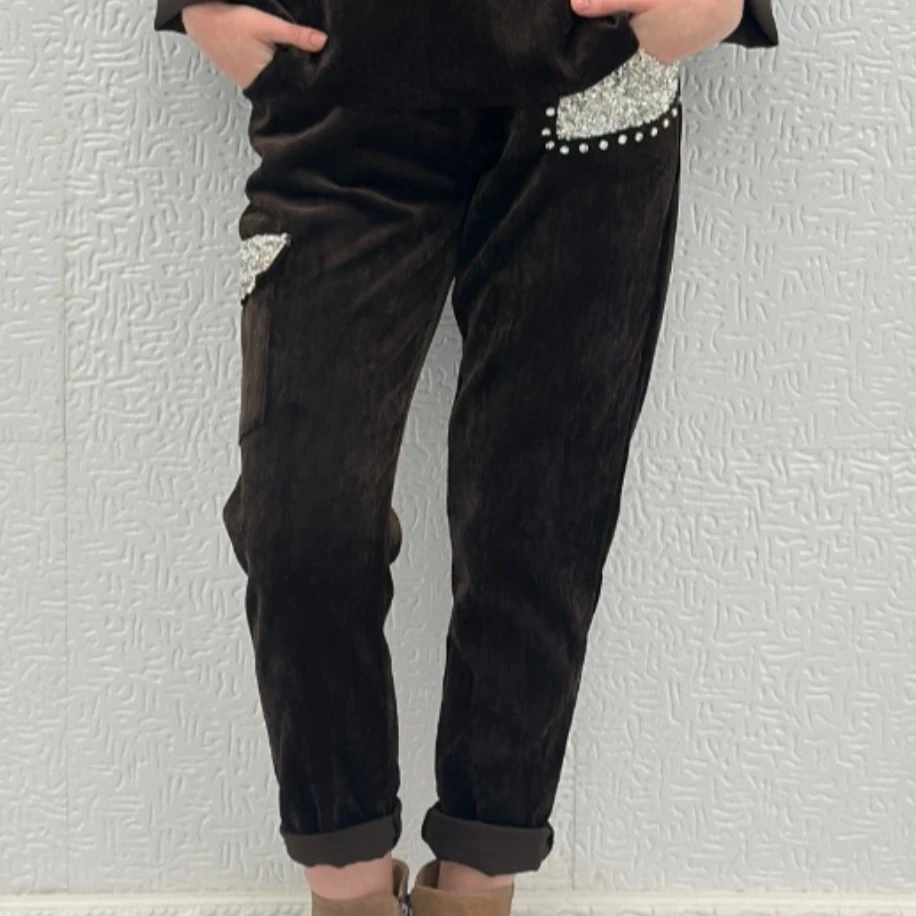 İTHAL CEBİ TAŞLI KADİFE PANTOLON
