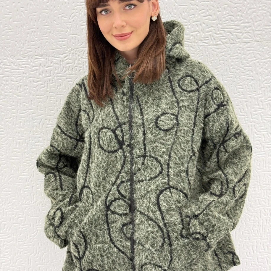 İTHAL KAPÜŞONLU DÜŞÜK KOL, OVERSİZE KALIP KEÇE KABAN